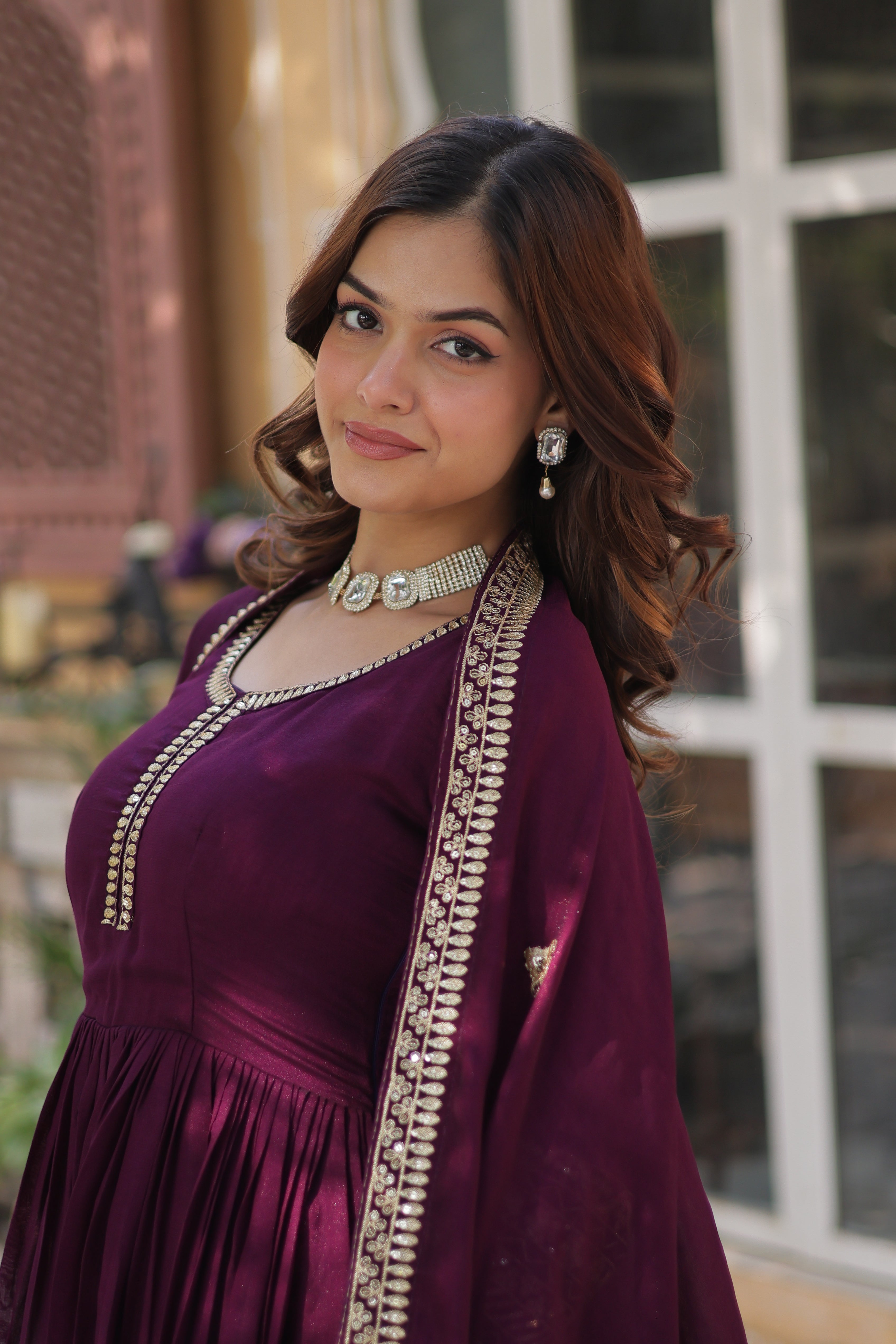 Women’s Wine Silk Gown – Elegant Designer Party Wear
