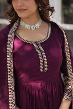Women’s Wine Silk Gown – Elegant Designer Party Wear