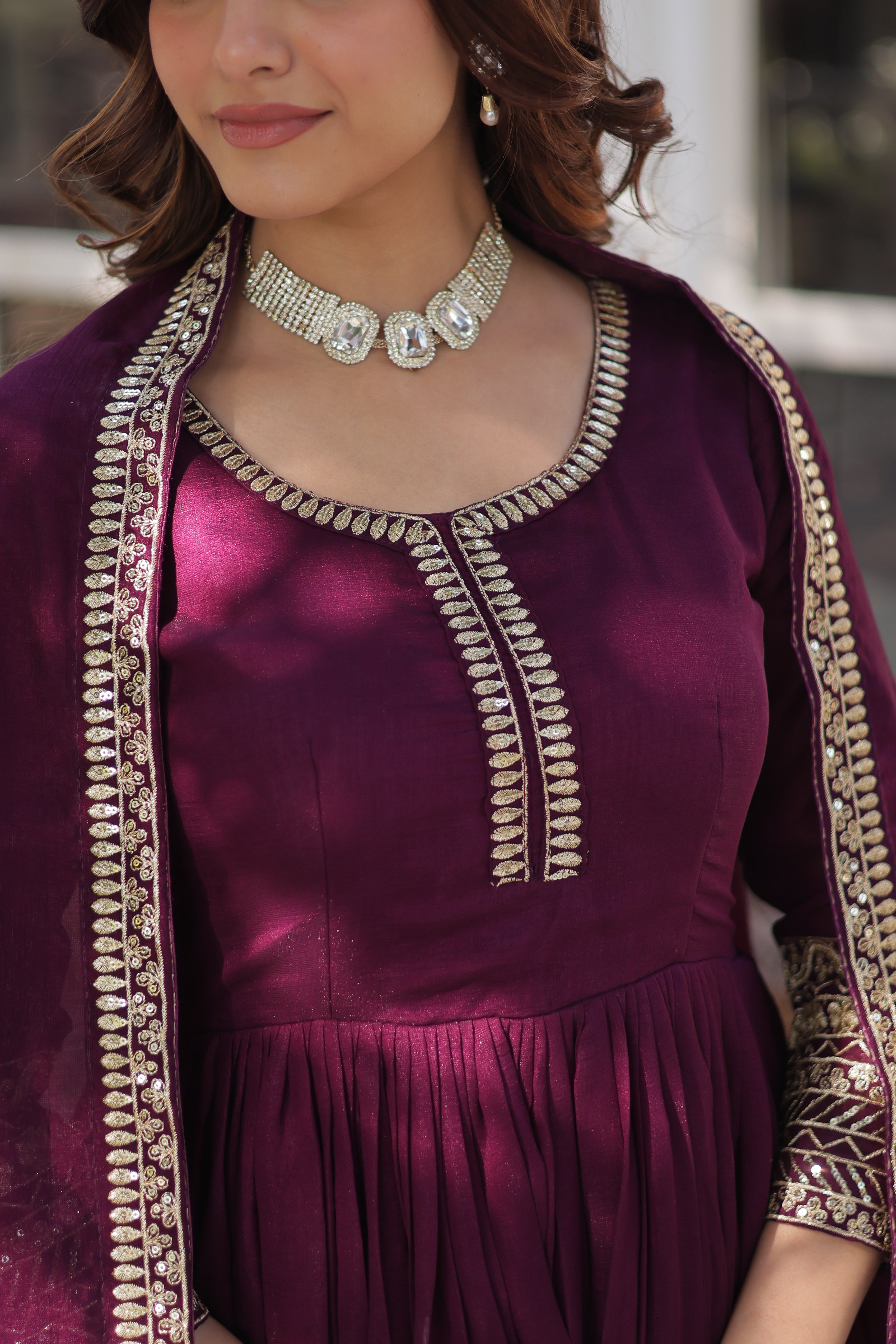 Women’s Wine Silk Gown – Elegant Designer Party Wear