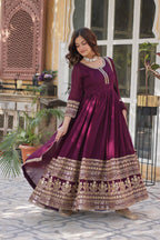 Women’s Wine Silk Gown – Elegant Designer Party Wear
