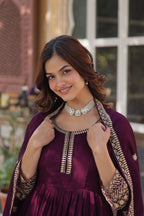 Women’s Wine Silk Gown – Elegant Designer Party Wear