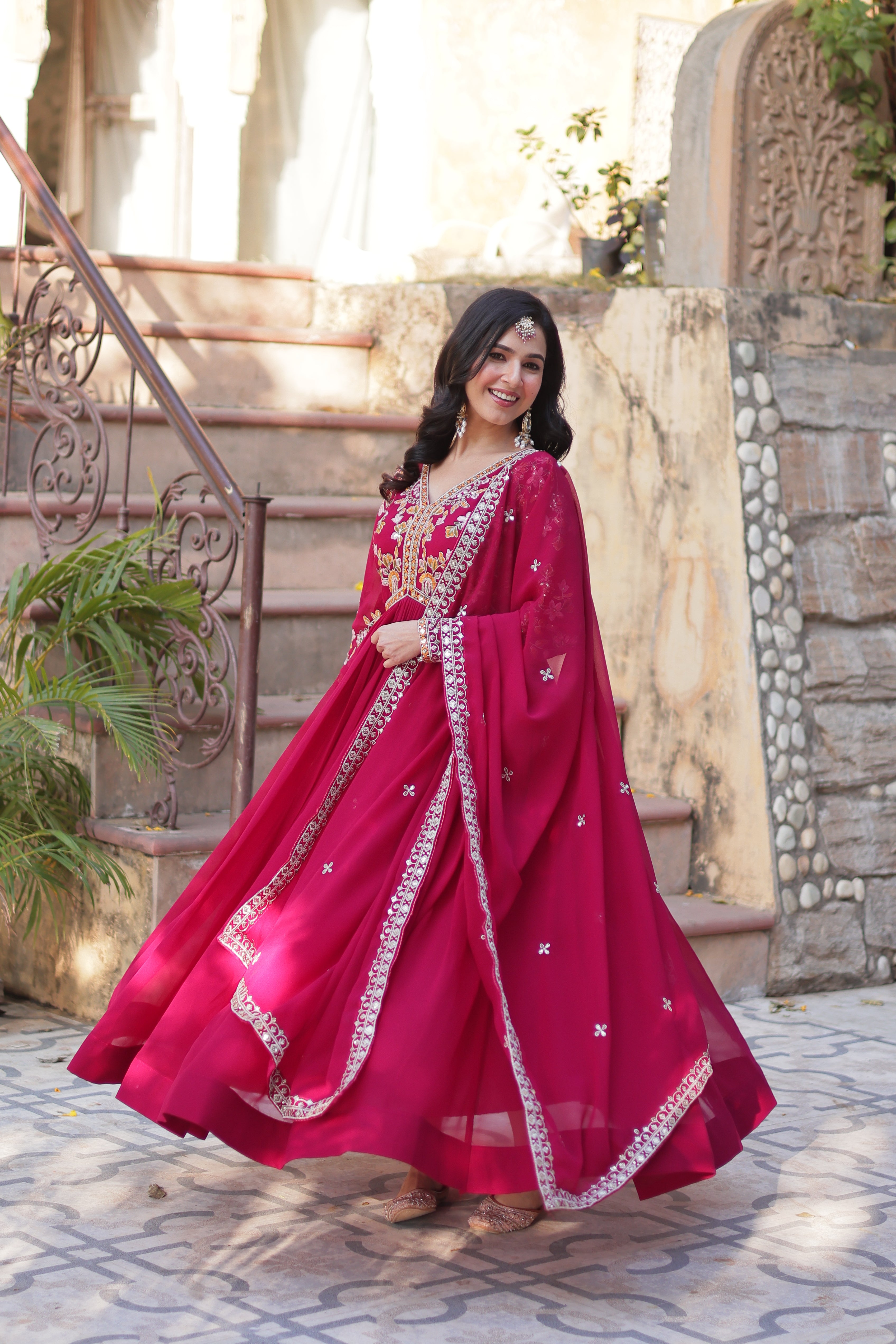 Women’s Pink Georgette Gown – Elegant Designer Party Wear