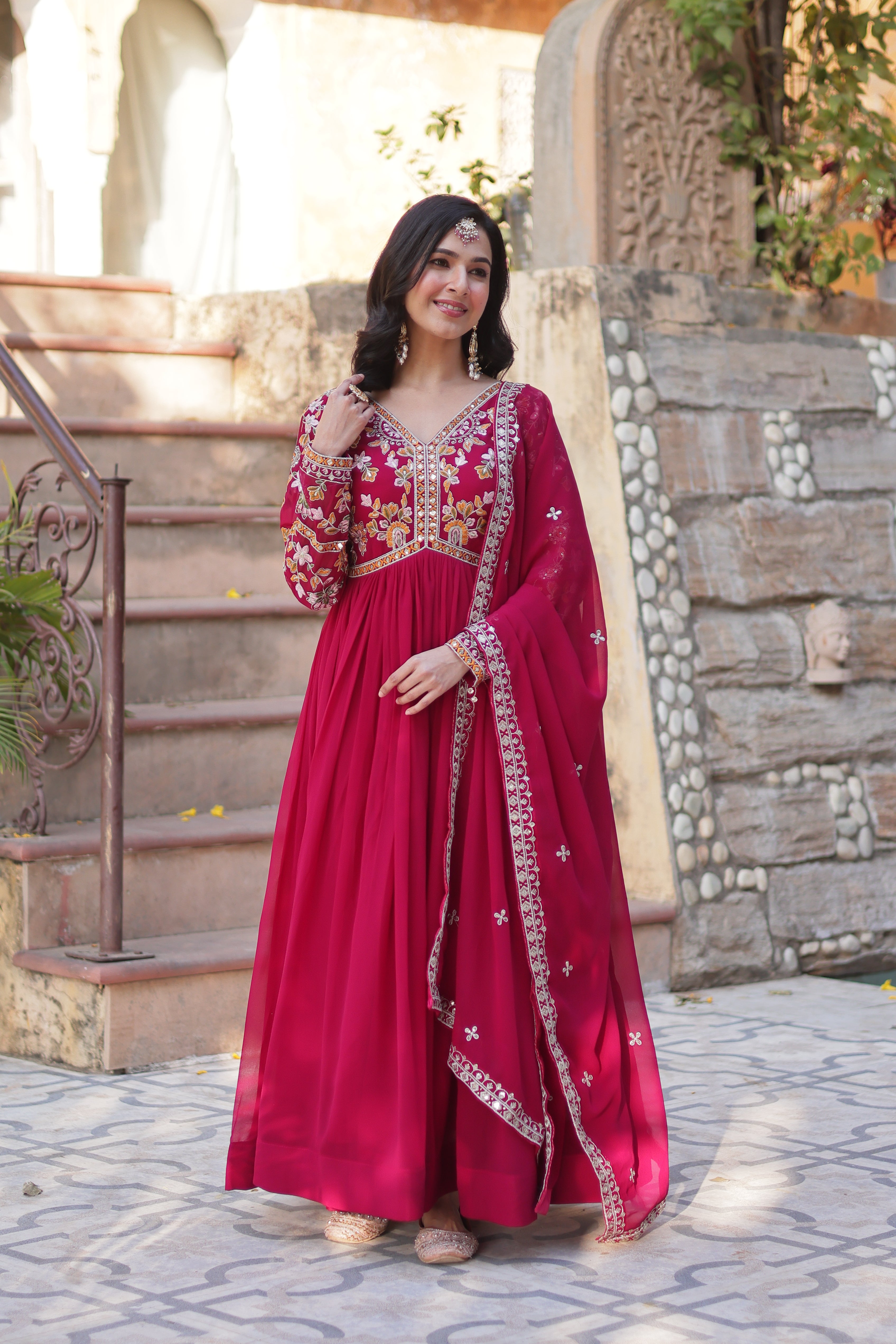 Women’s Pink Georgette Gown – Elegant Designer Party Wear