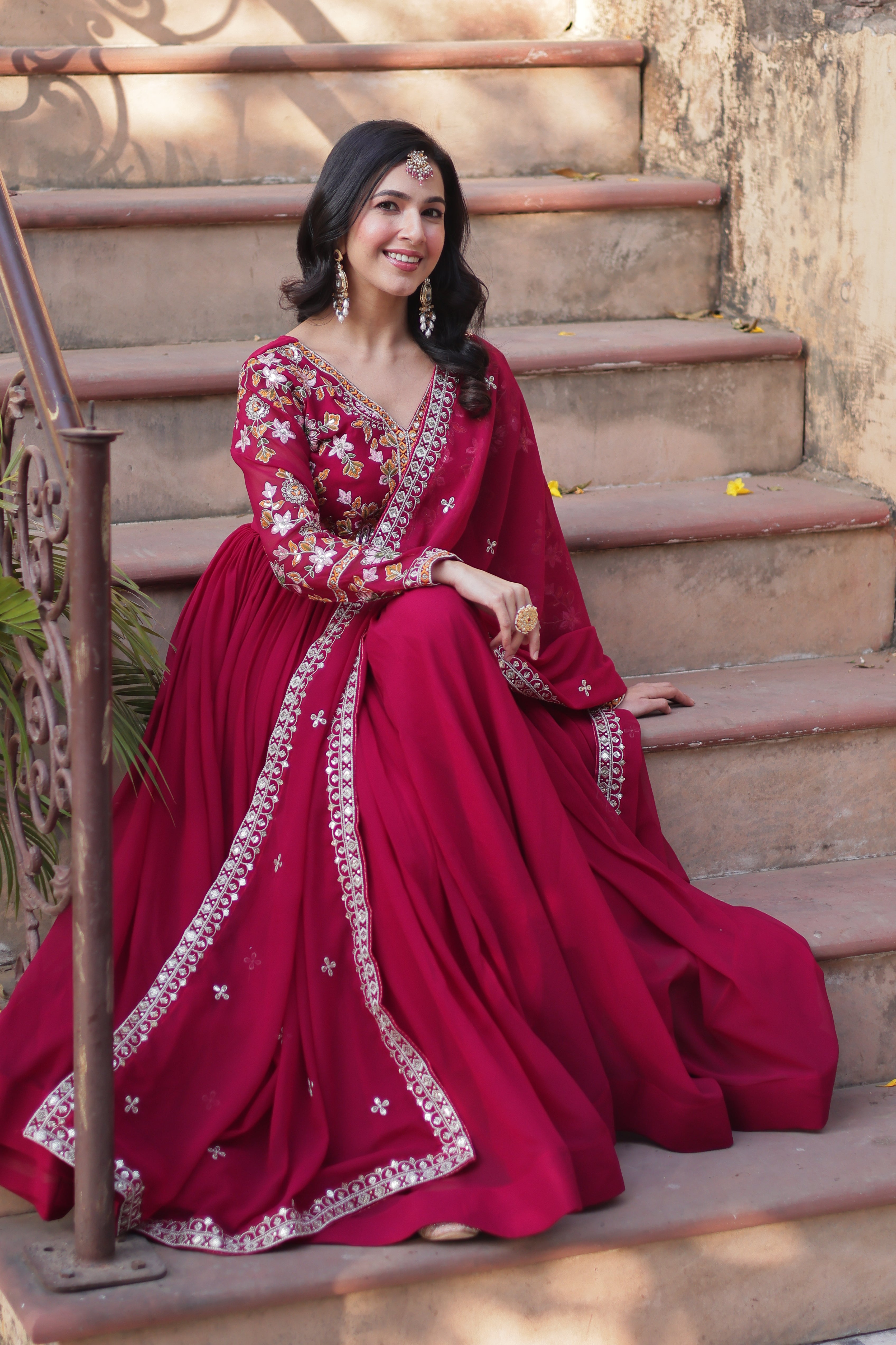 Women’s Pink Georgette Gown – Elegant Designer Party Wear
