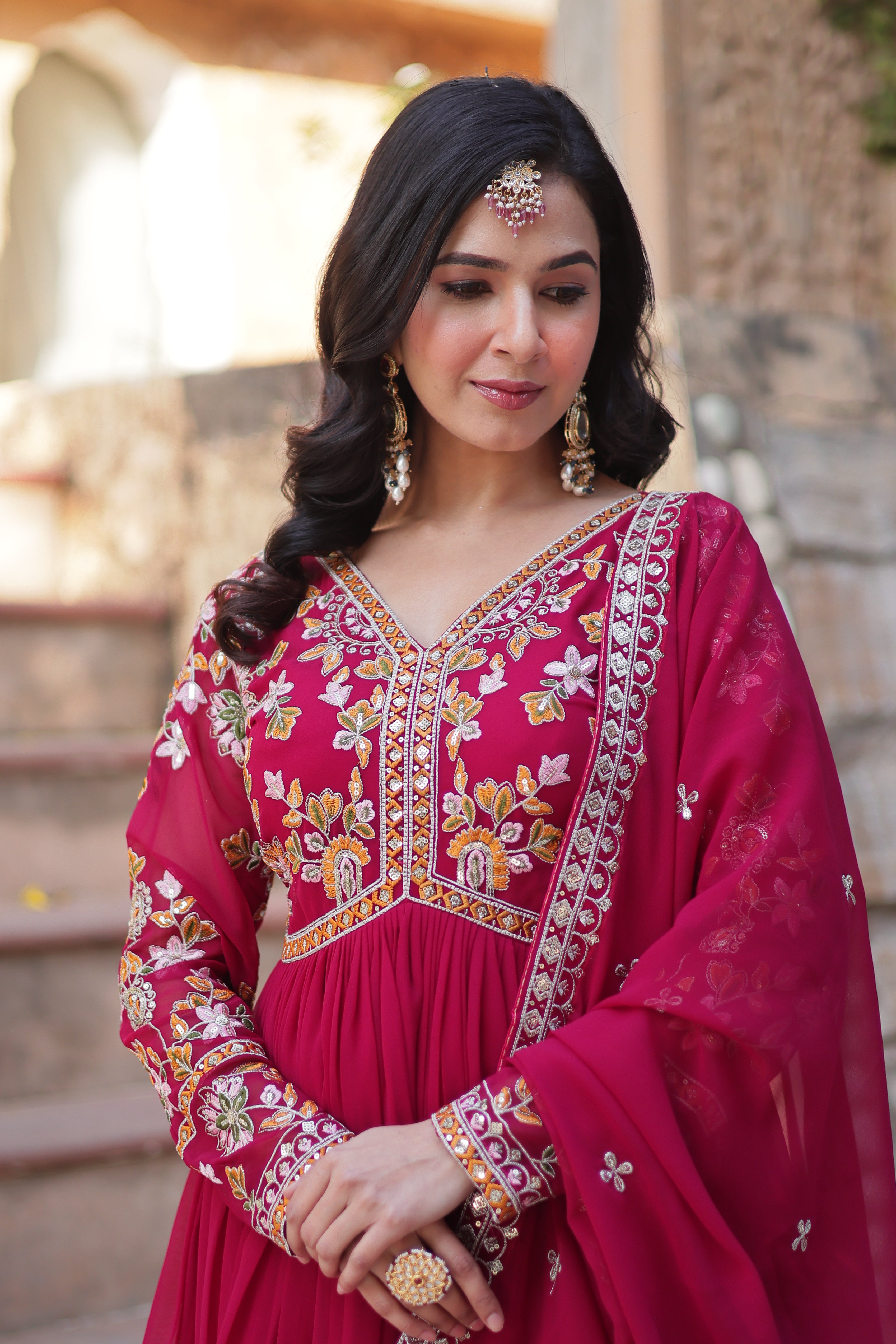 Women’s Pink Georgette Gown – Elegant Designer Party Wear