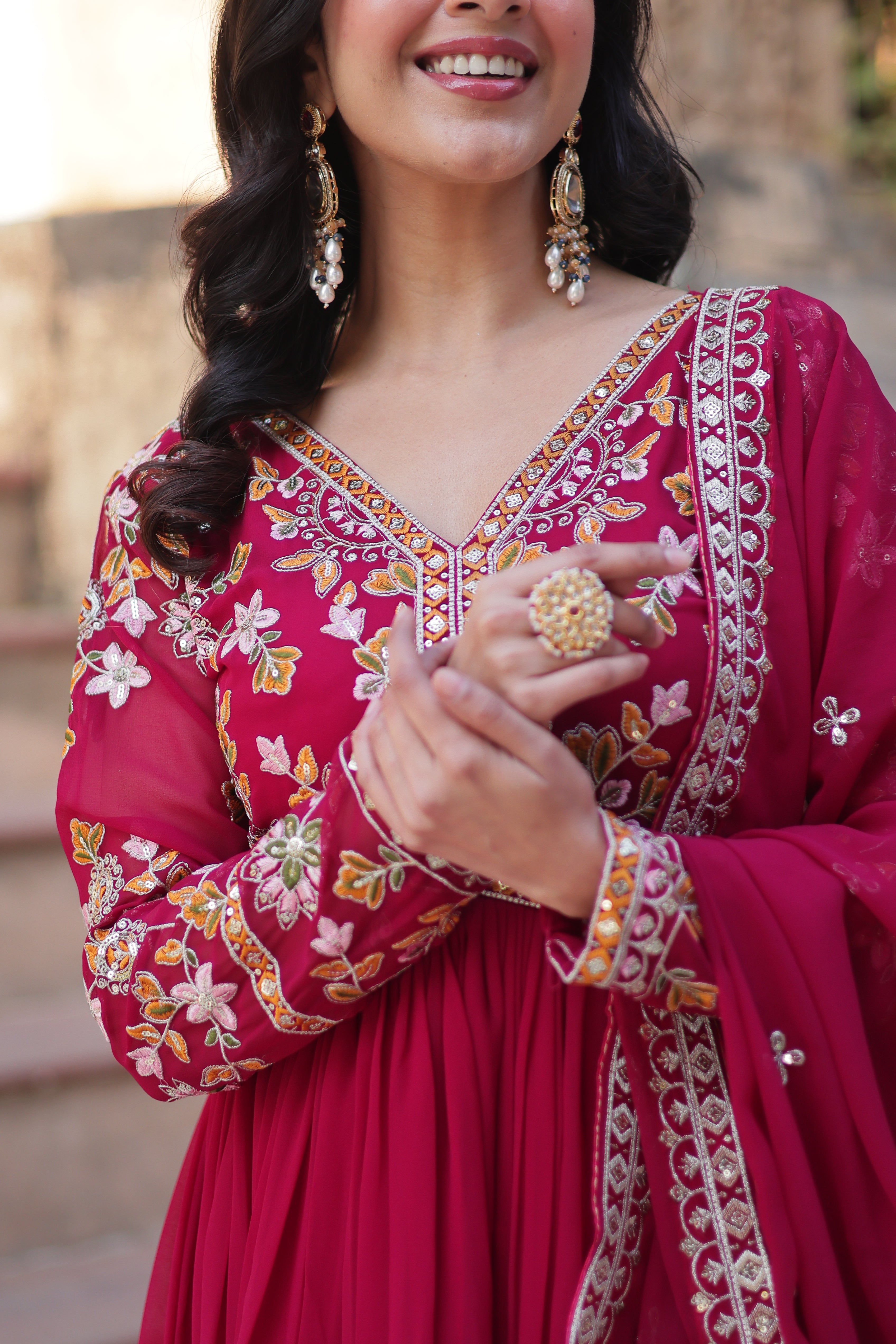 Women’s Pink Georgette Gown – Elegant Designer Party Wear