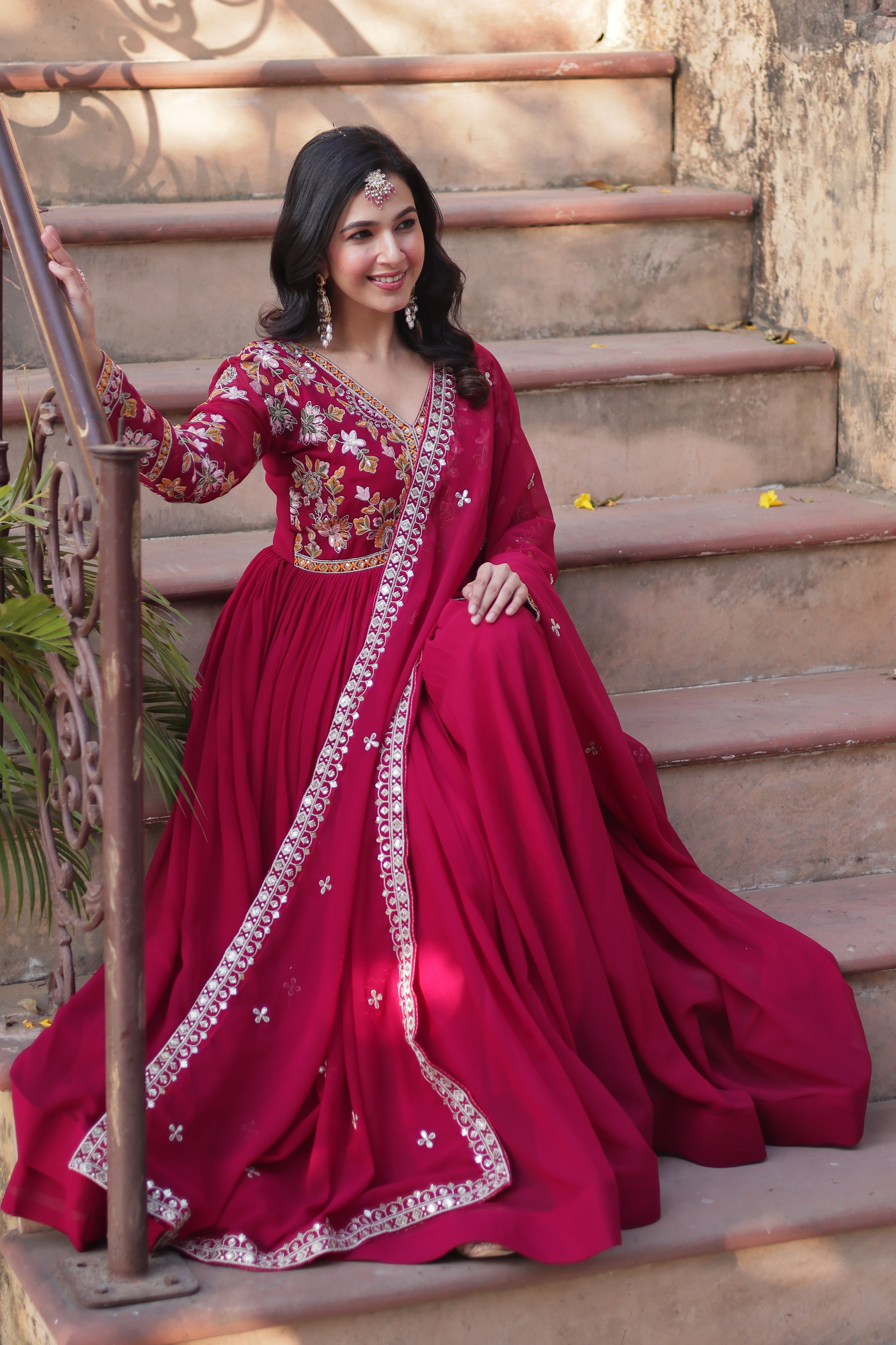 Women’s Pink Georgette Gown – Elegant Designer Party Wear