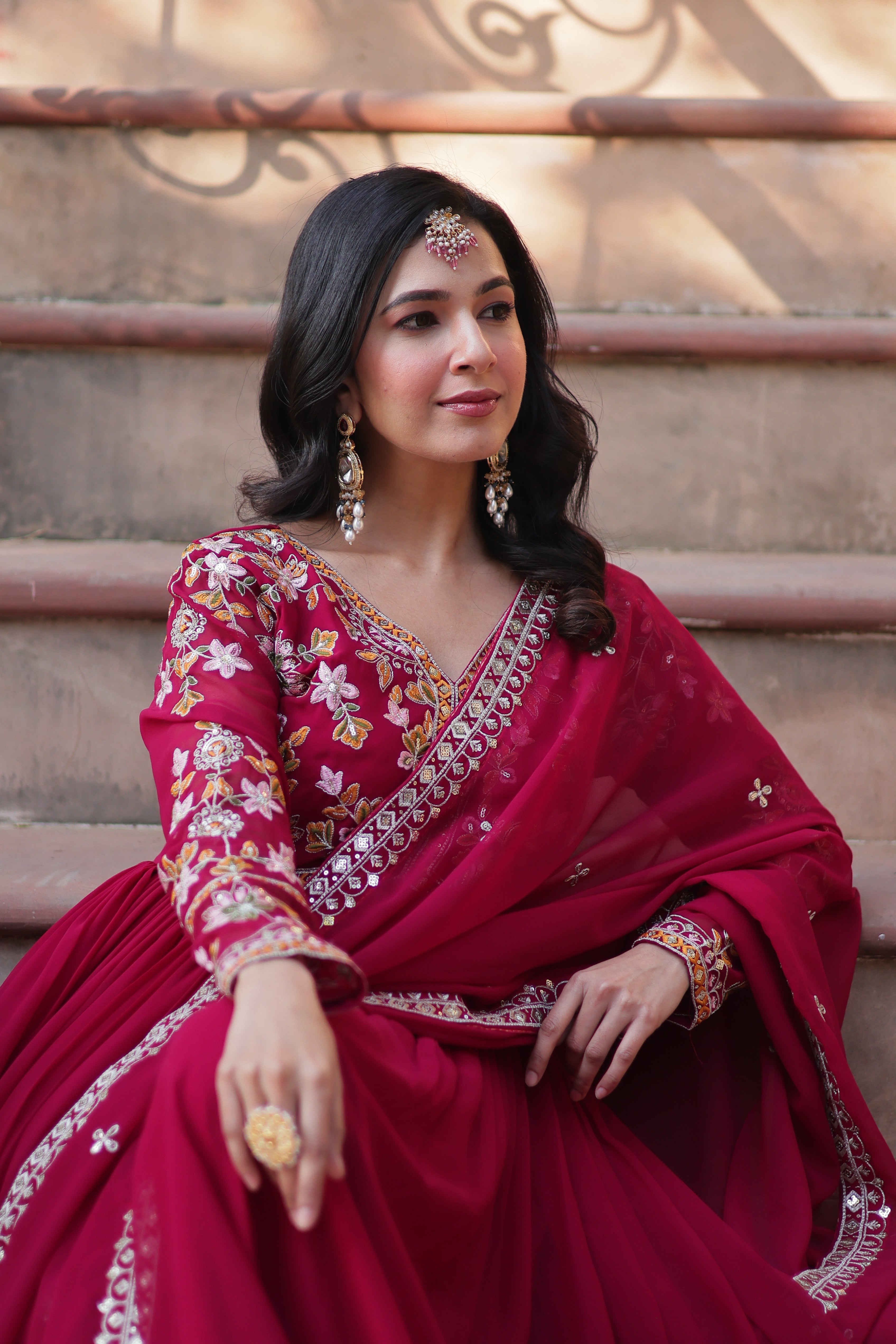 Women’s Pink Georgette Gown – Elegant Designer Party Wear