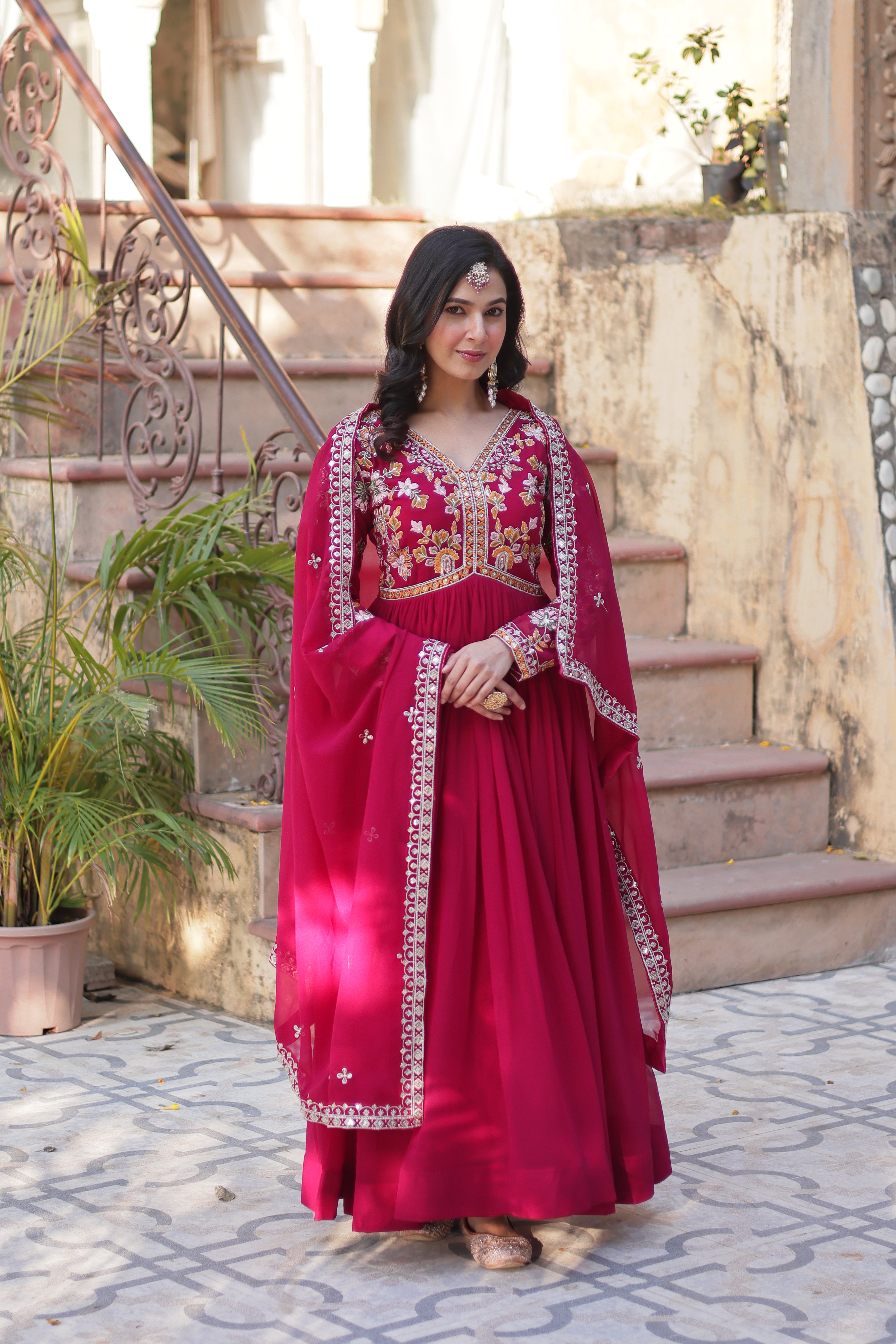 Women’s Pink Georgette Gown – Elegant Designer Party Wear