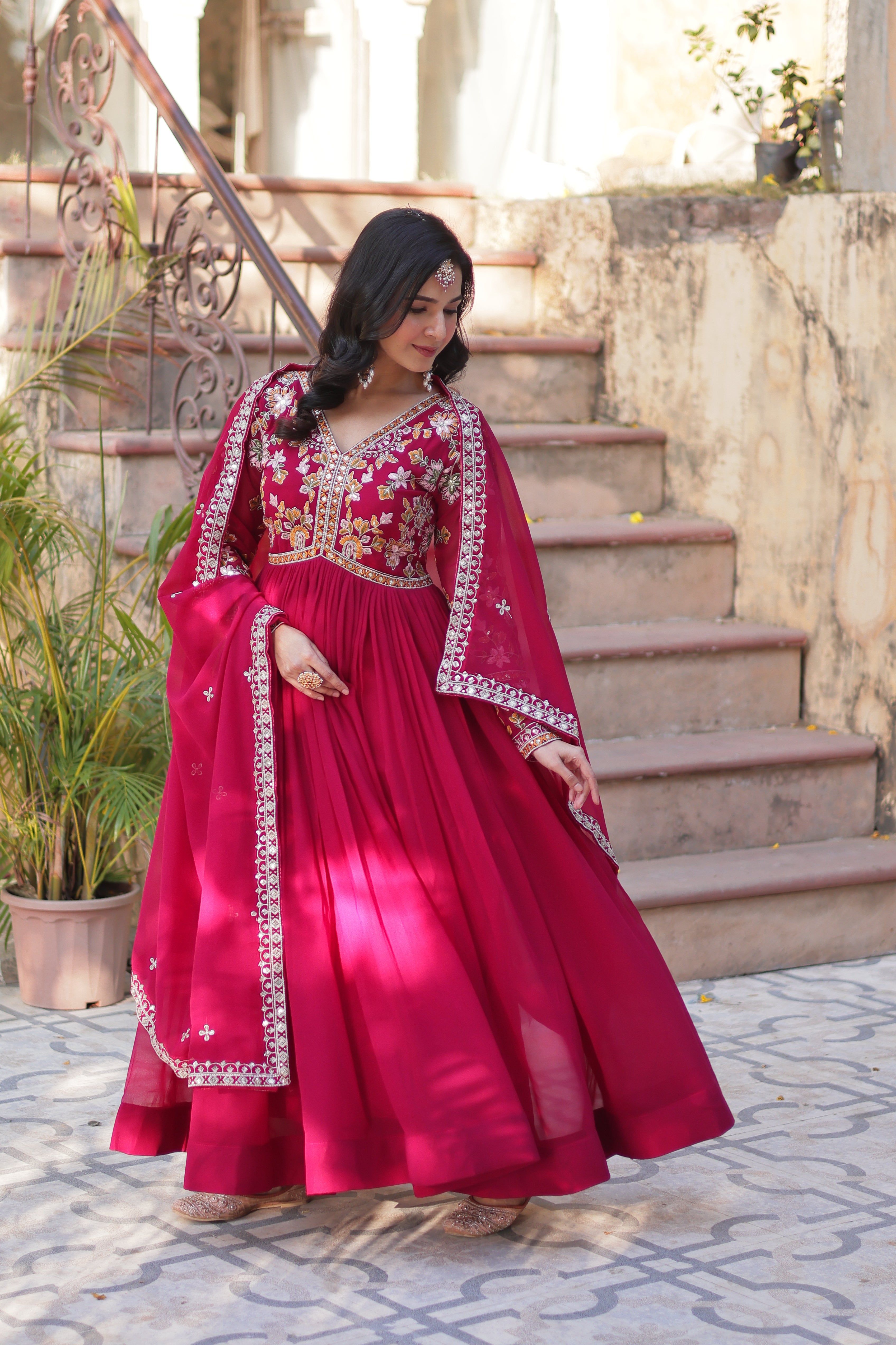 Women’s Pink Georgette Gown – Elegant Designer Party Wear