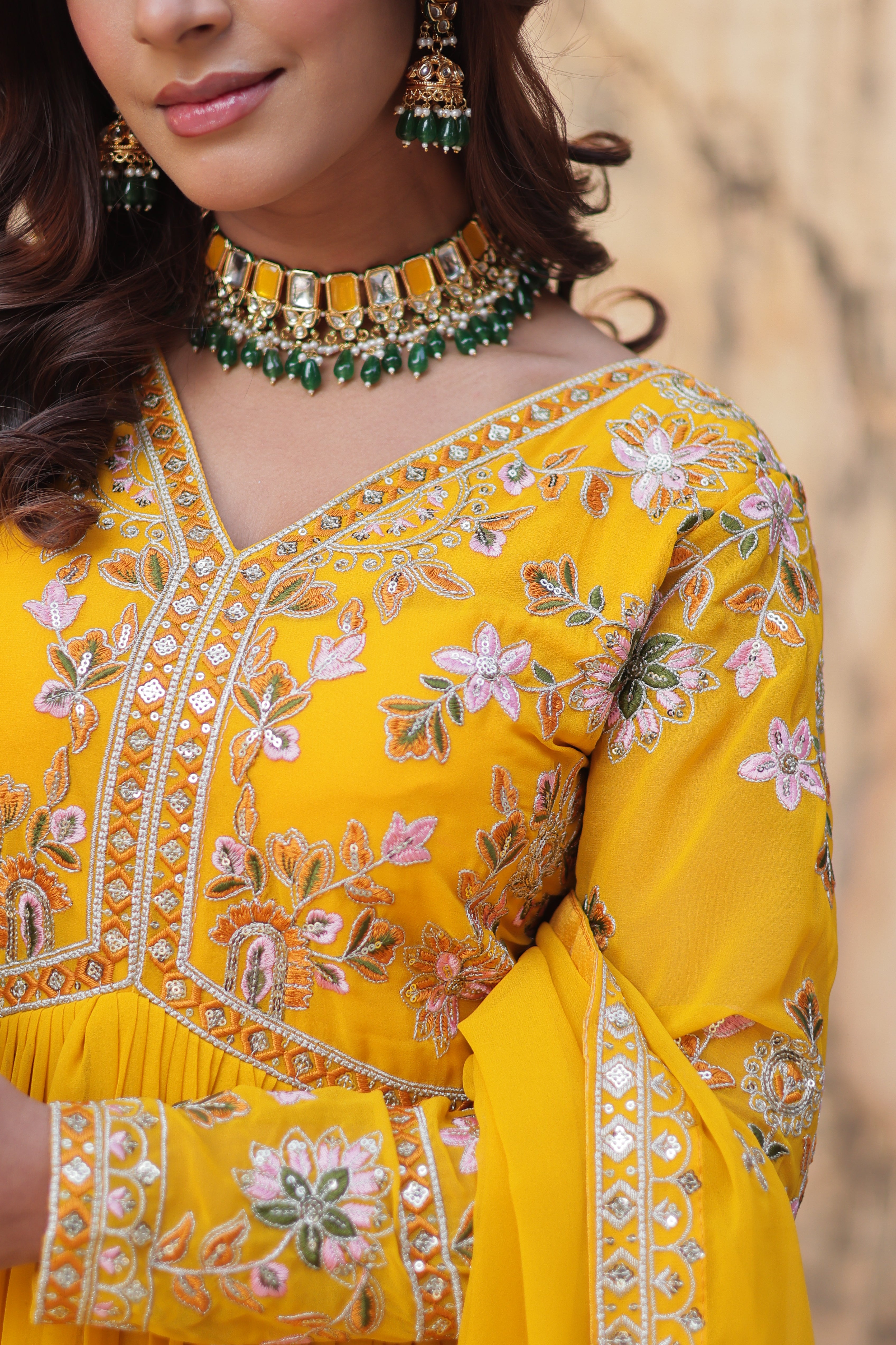 Women’s Yellow Georgette Gown – Elegant Designer Party Wear