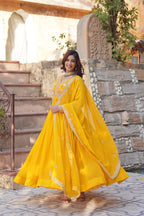 Women’s Yellow Georgette Gown – Elegant Designer Party Wear