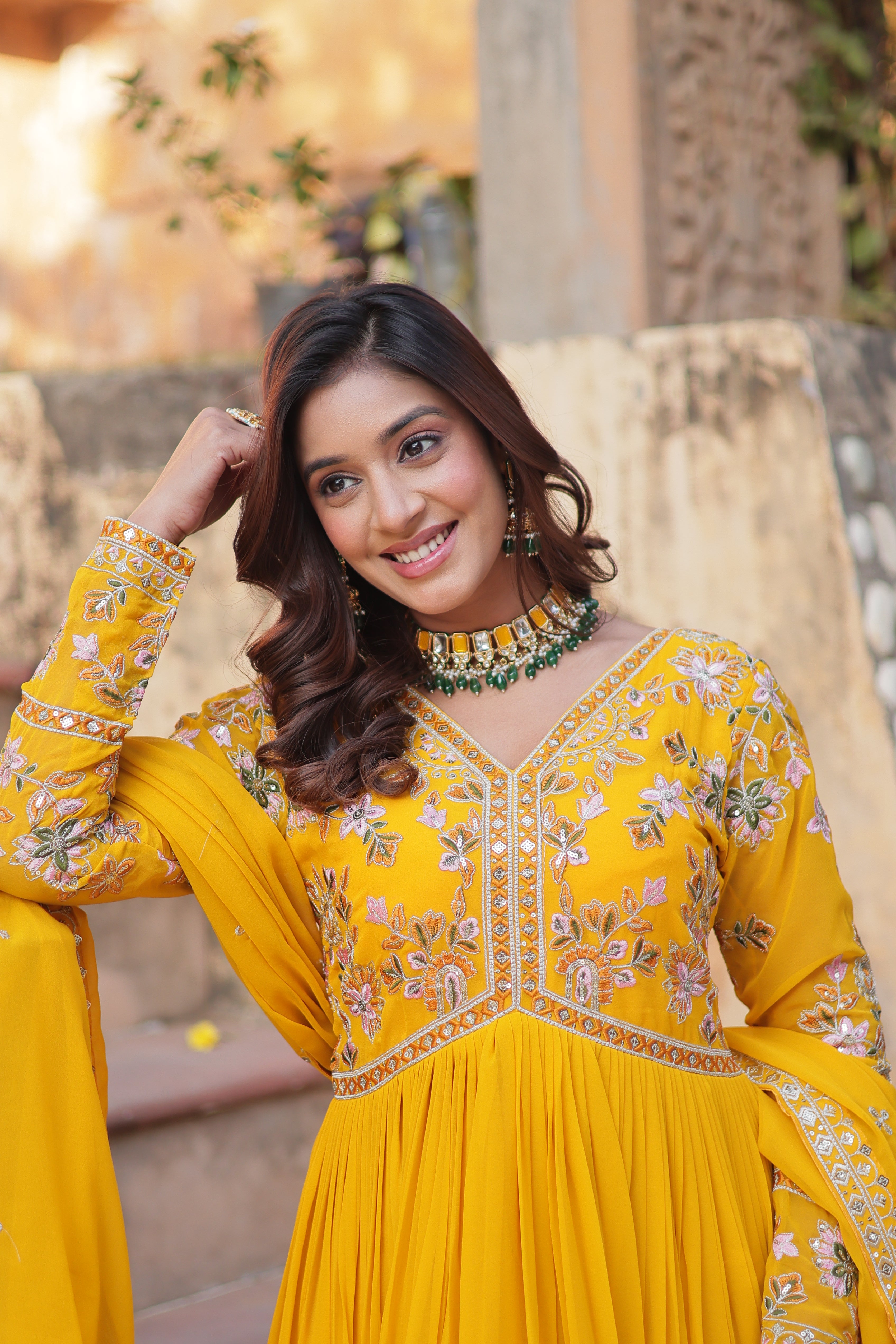 Women’s Yellow Georgette Gown – Elegant Designer Party Wear