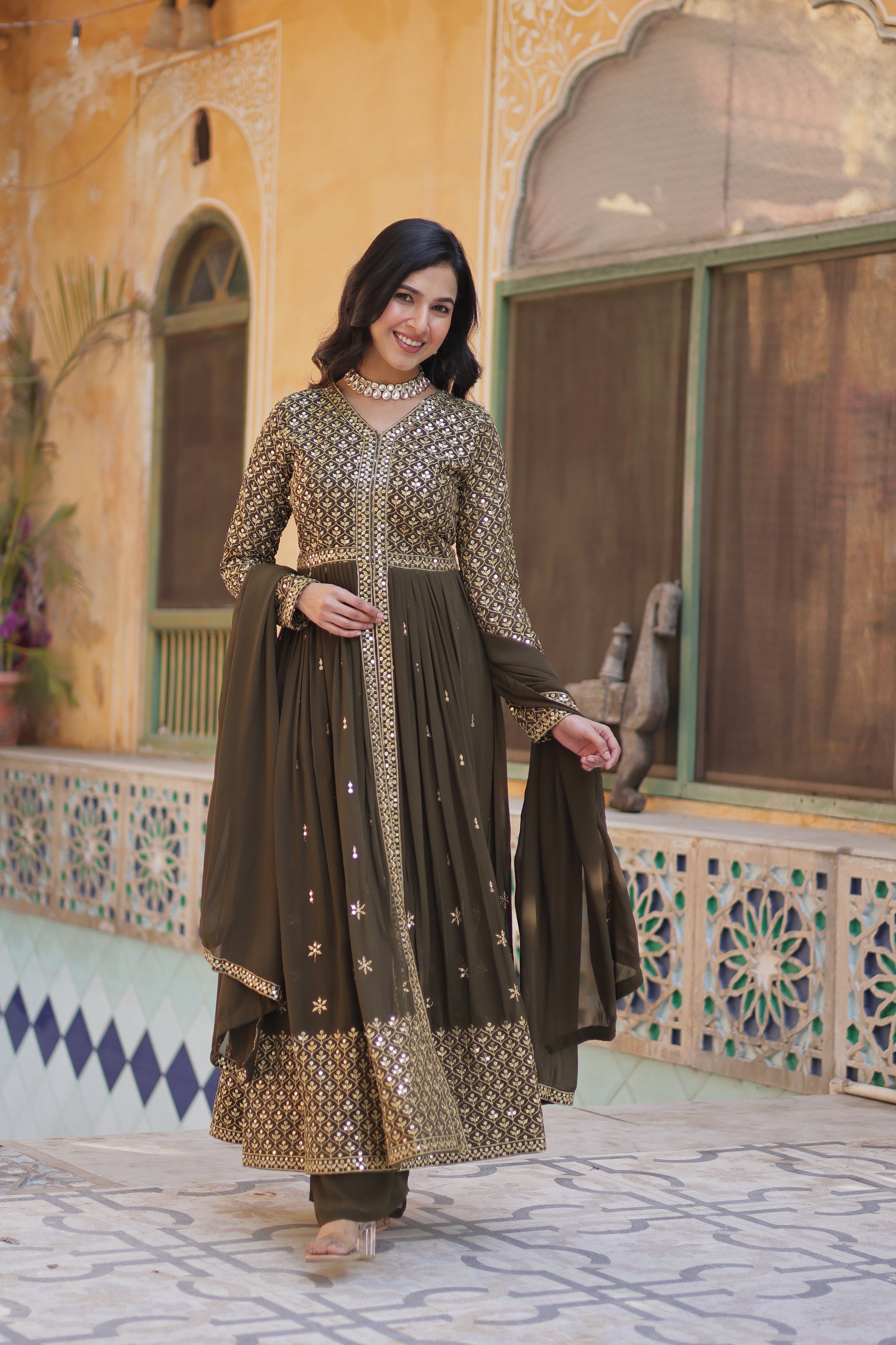 Women’s Mahendi Georgette Kurti Set – Stylish & Comfortable Ethnic Wear