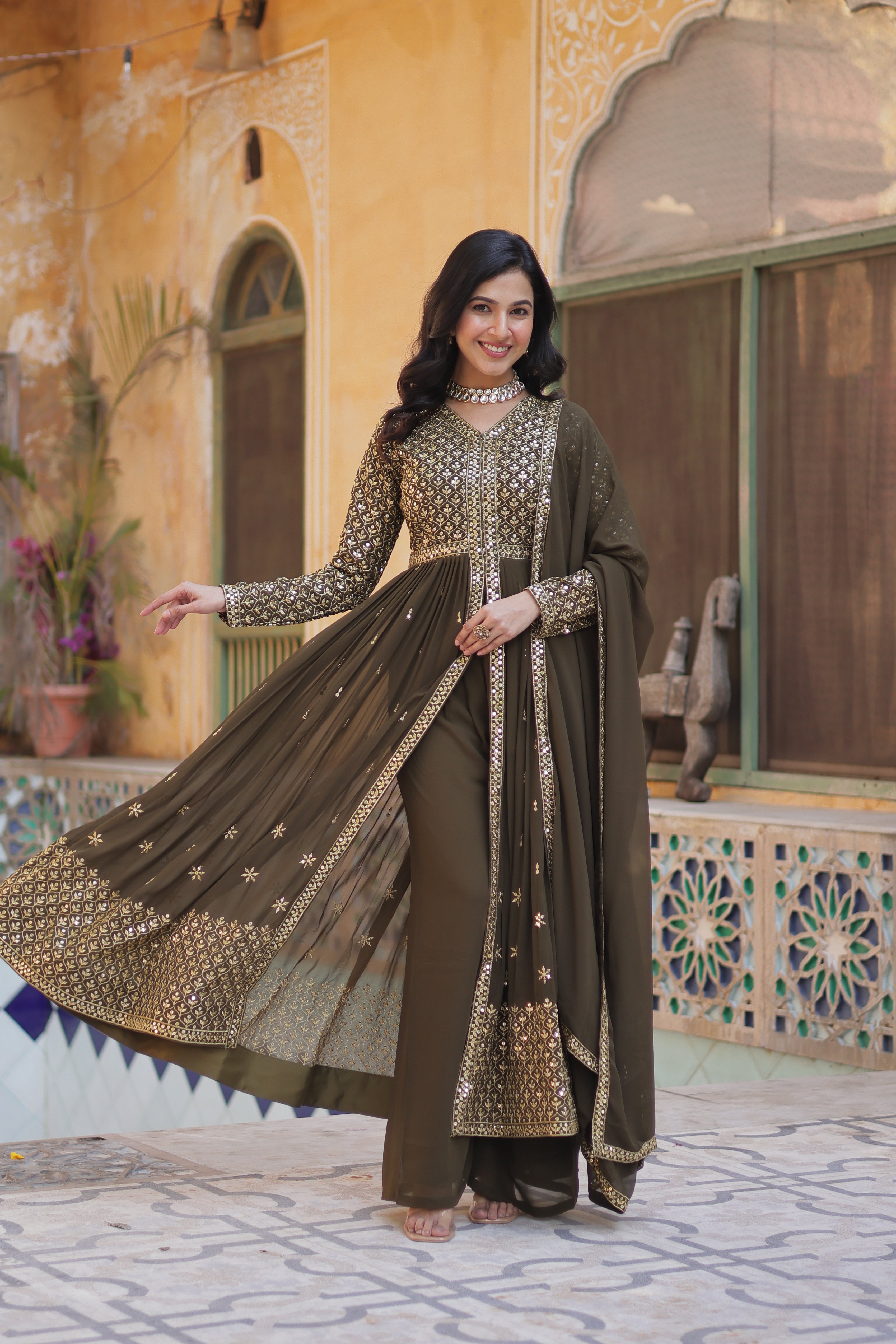 Women’s Mahendi Georgette Kurti Set – Stylish & Comfortable Ethnic Wear
