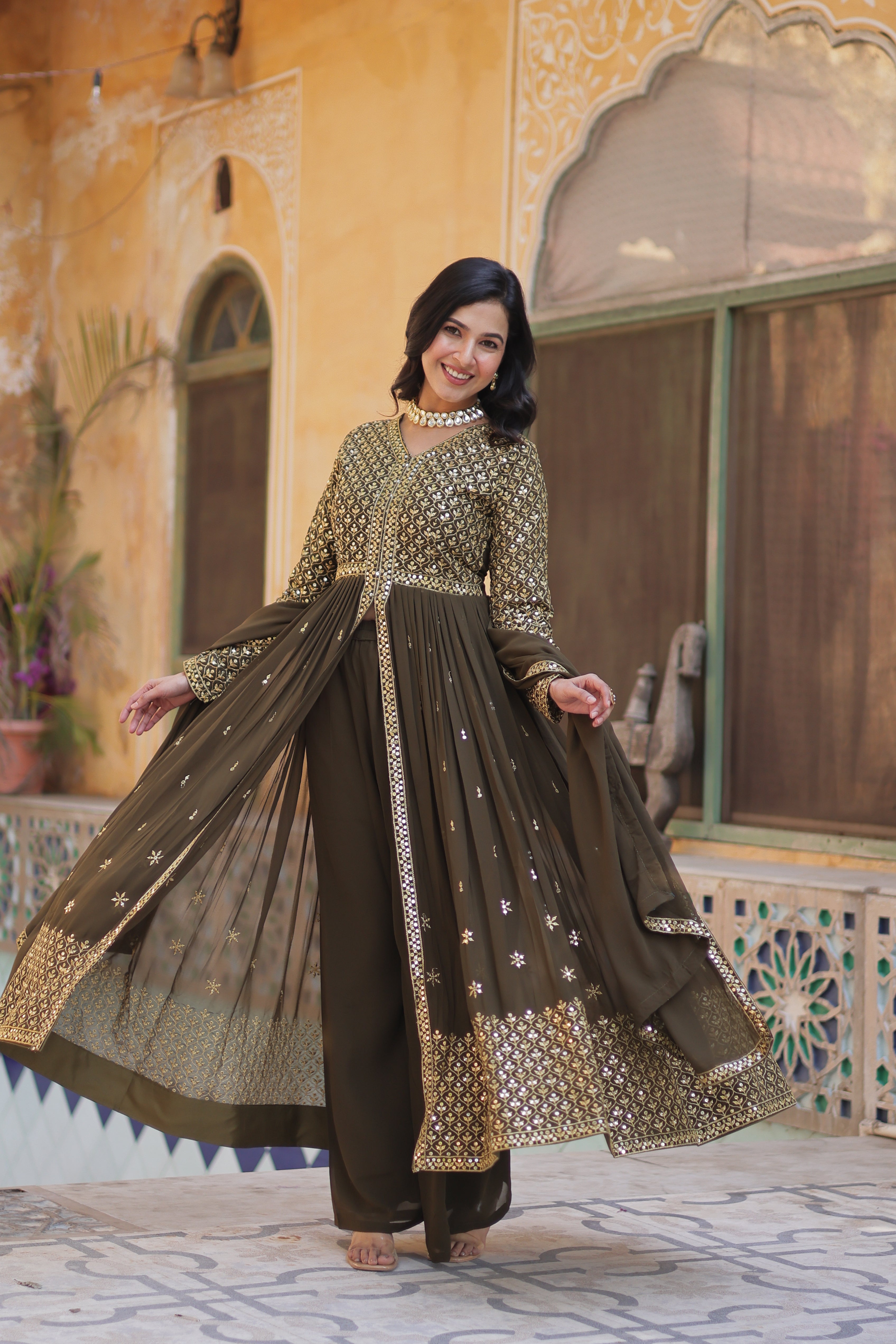 Women’s Mahendi Georgette Kurti Set – Stylish & Comfortable Ethnic Wear