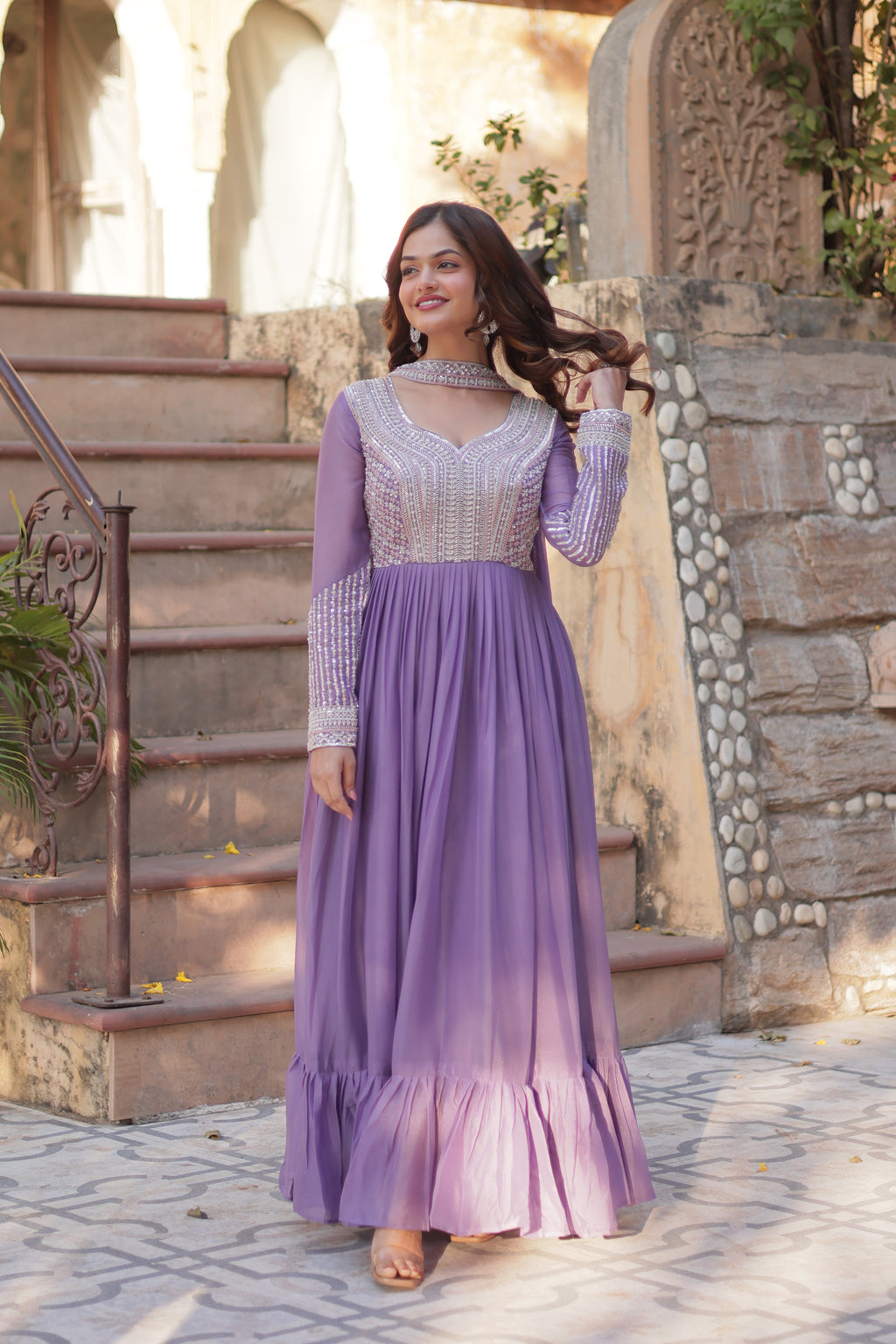 Women’s Lavender Georgette Gown – Elegant Designer Party Wear