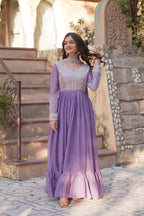 Women’s Lavender Georgette Gown – Elegant Designer Party Wear
