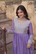 Women’s Lavender Georgette Gown – Elegant Designer Party Wear