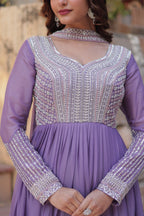 Women’s Lavender Georgette Gown – Elegant Designer Party Wear