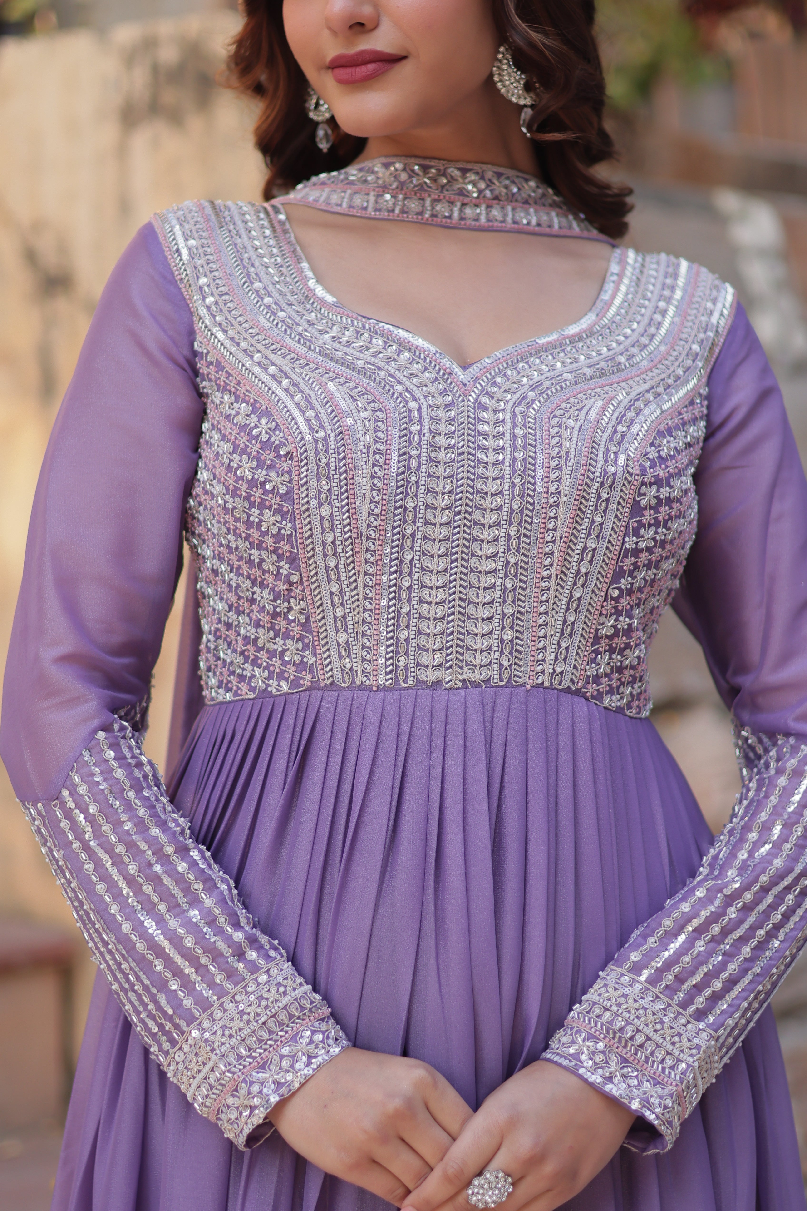 Women’s Lavender Georgette Gown – Elegant Designer Party Wear