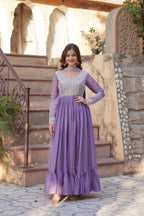 Women’s Lavender Georgette Gown – Elegant Designer Party Wear