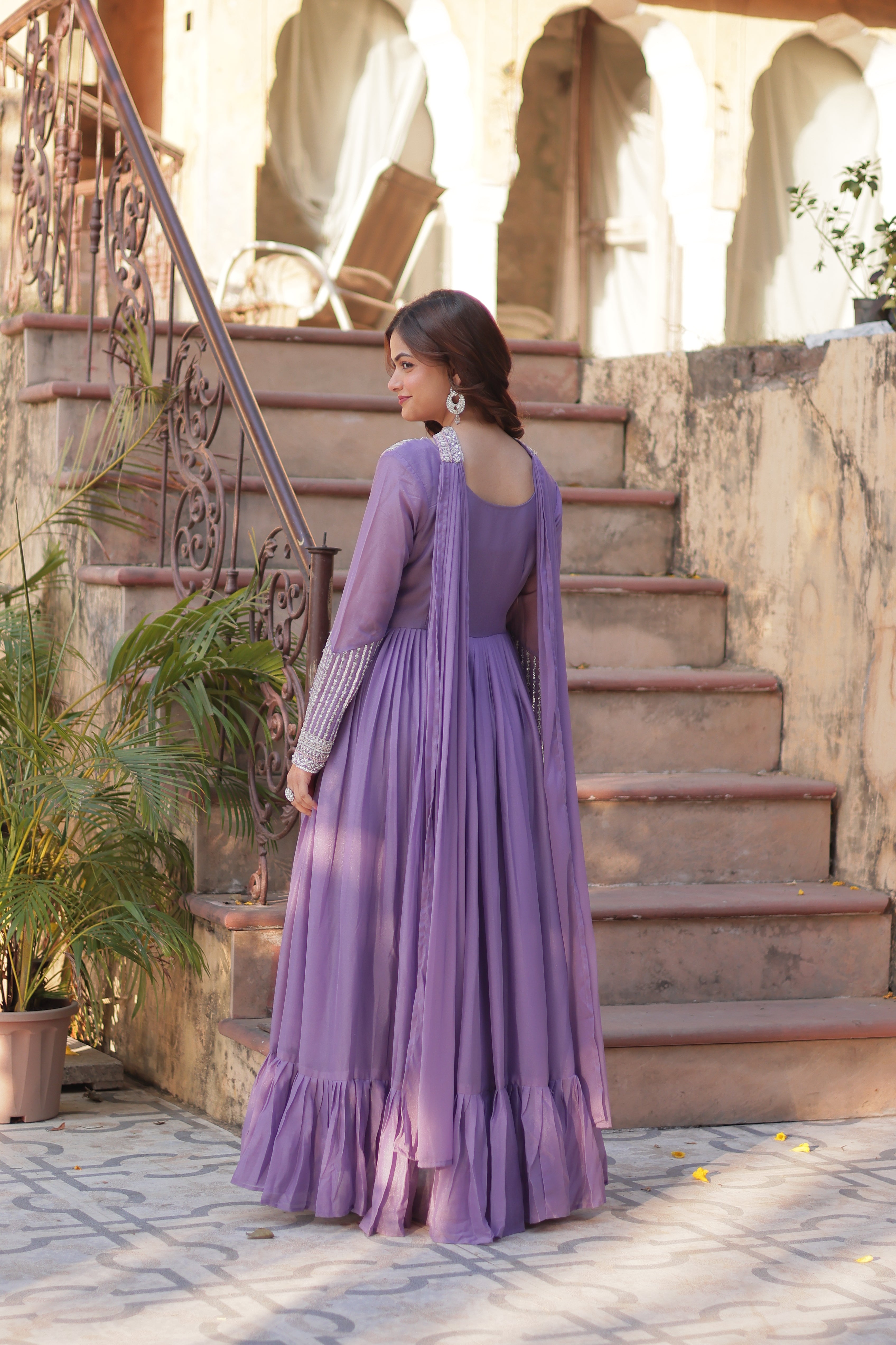 Women’s Lavender Georgette Gown – Elegant Designer Party Wear