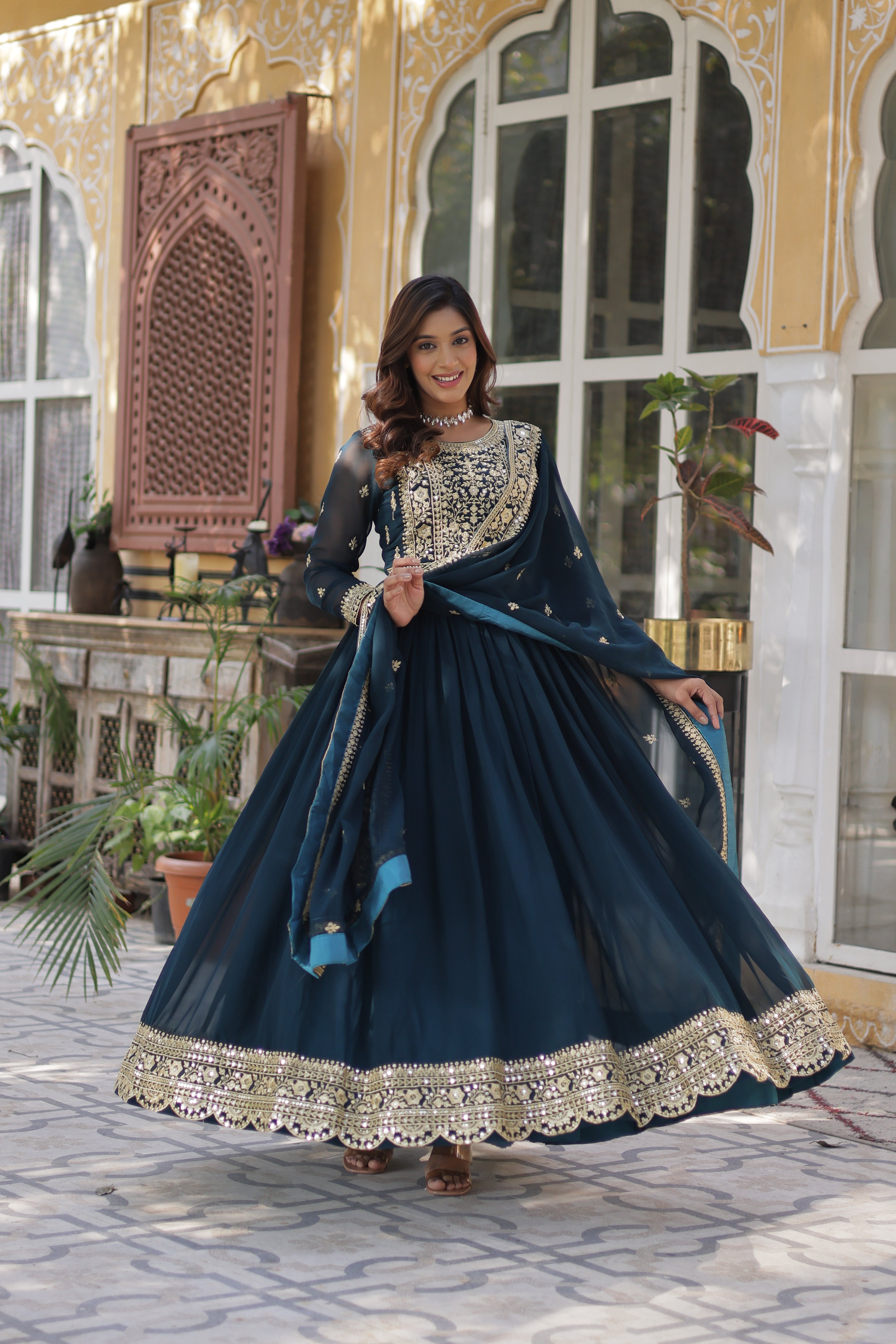 Women’s Georgette Rama Gown – Elegant Designer Party Wear