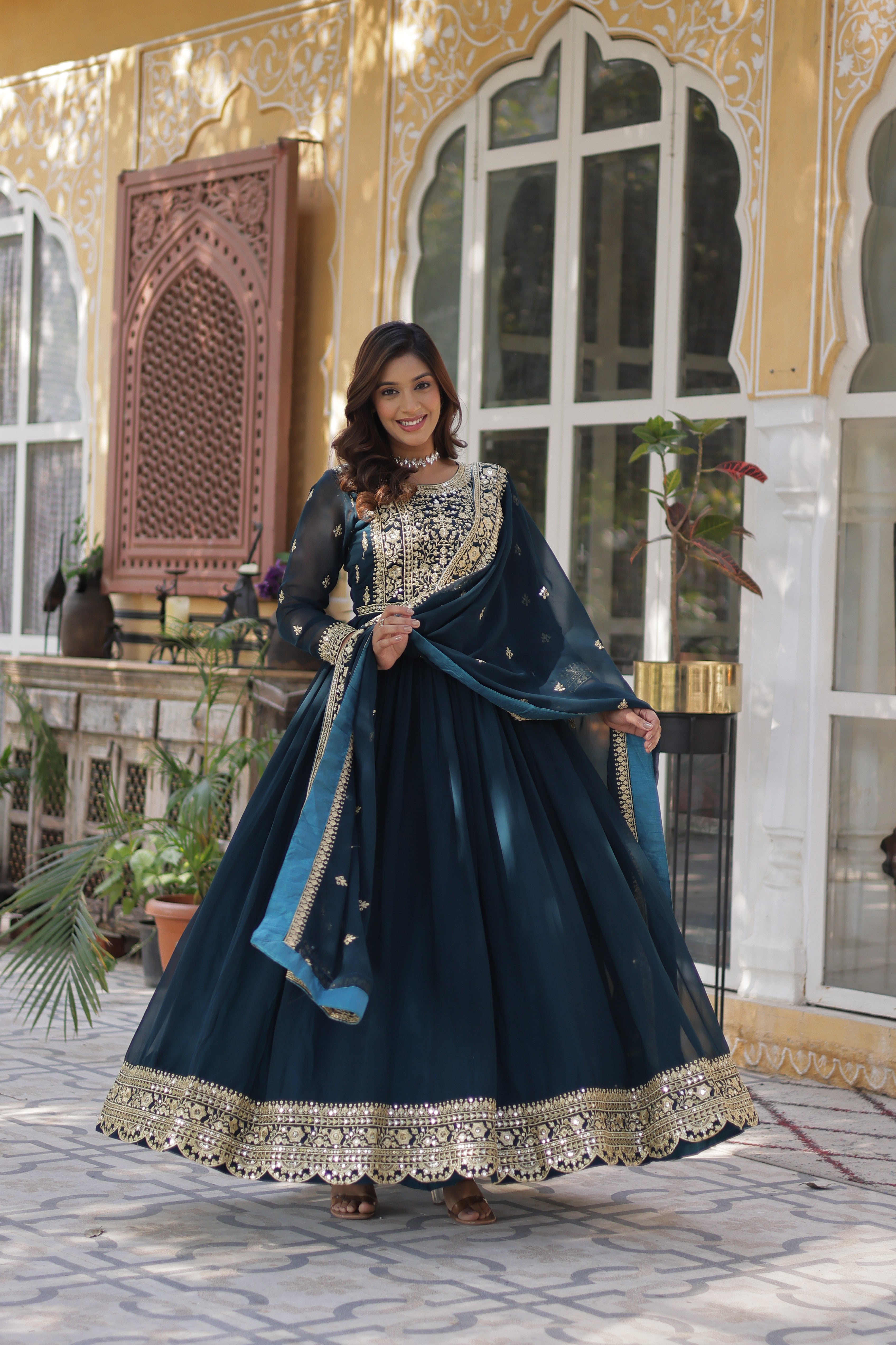 Women’s Georgette Rama Gown – Elegant Designer Party Wear