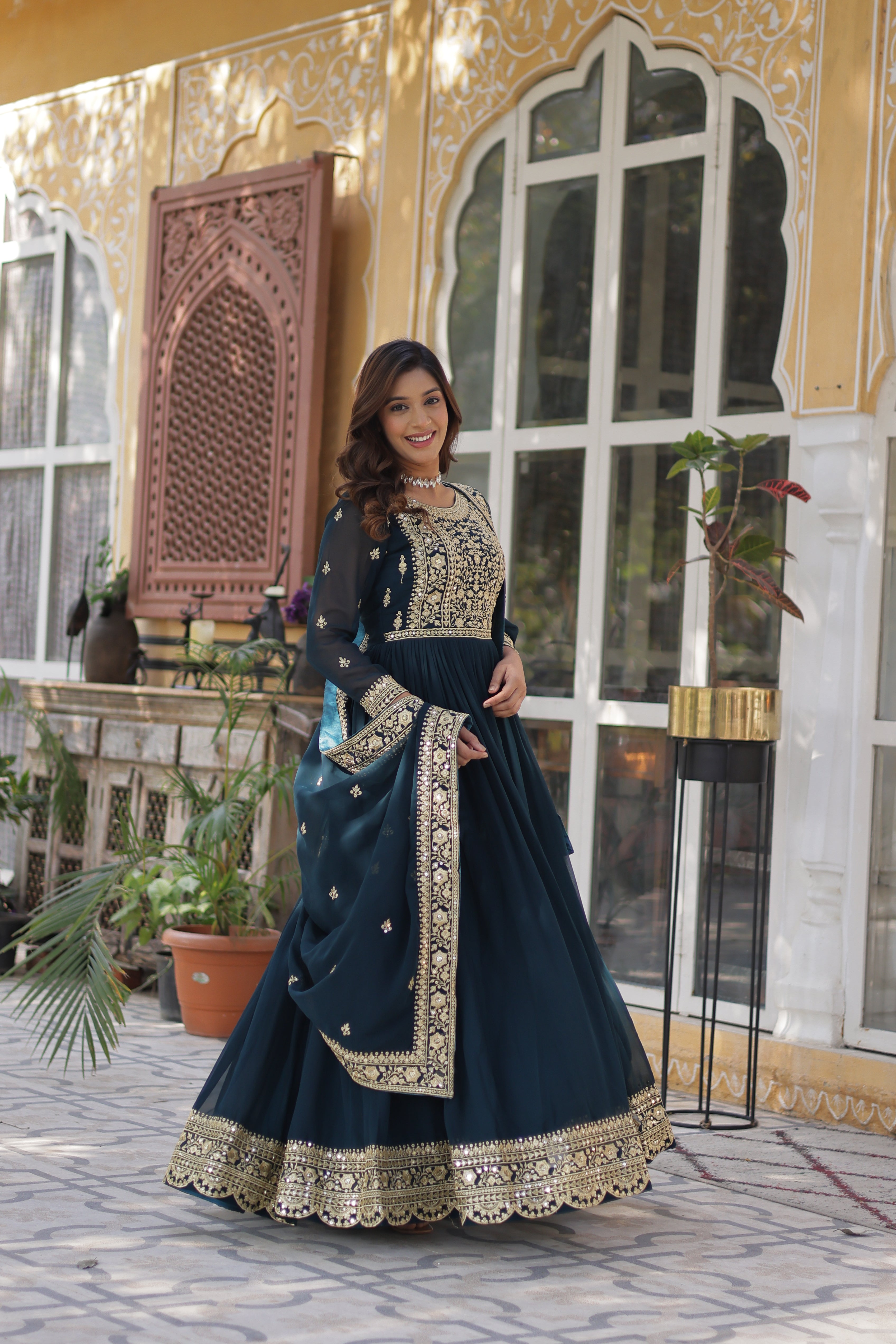 Women’s Georgette Rama Gown – Elegant Designer Party Wear