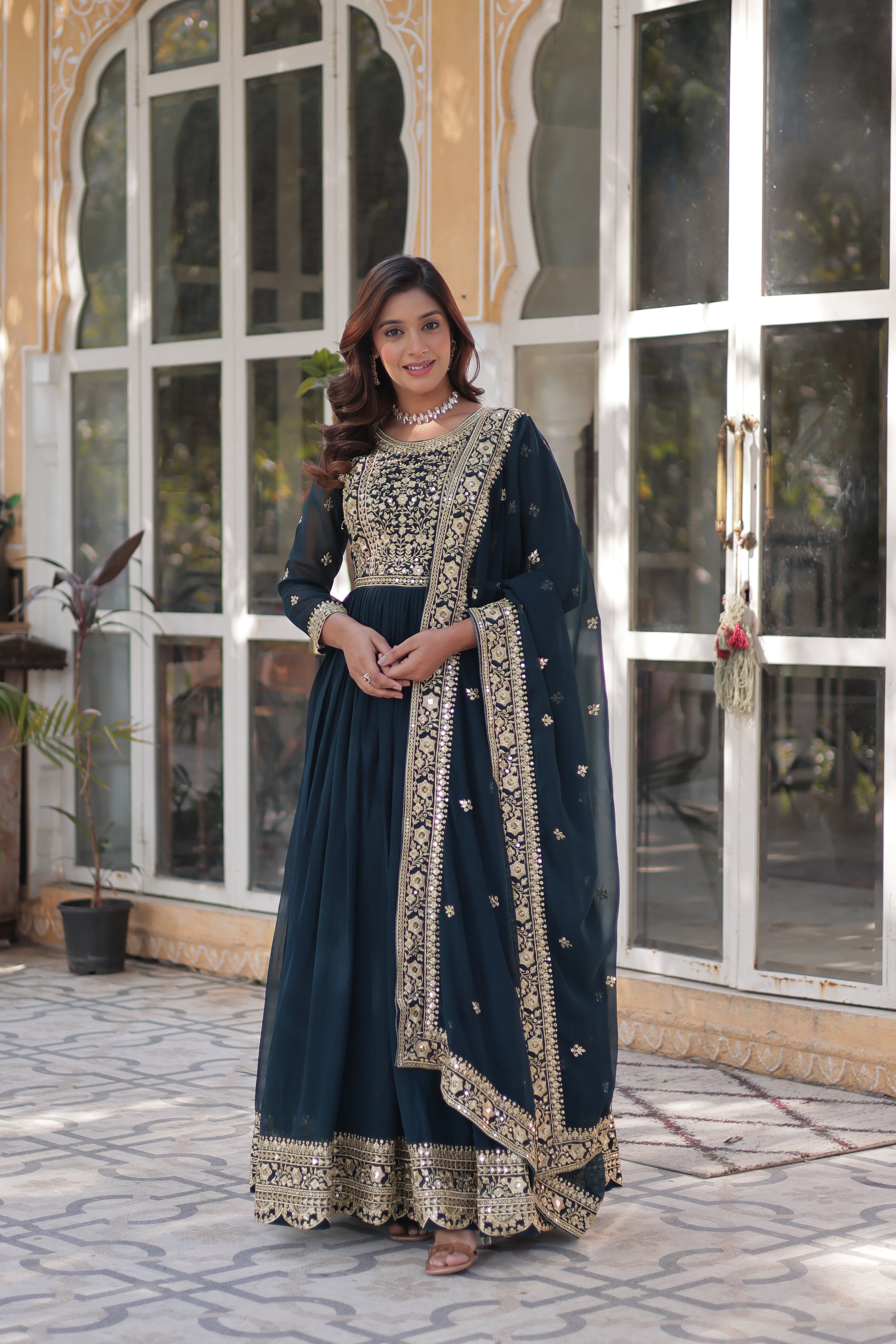 Women’s Georgette Rama Gown – Elegant Designer Party Wear