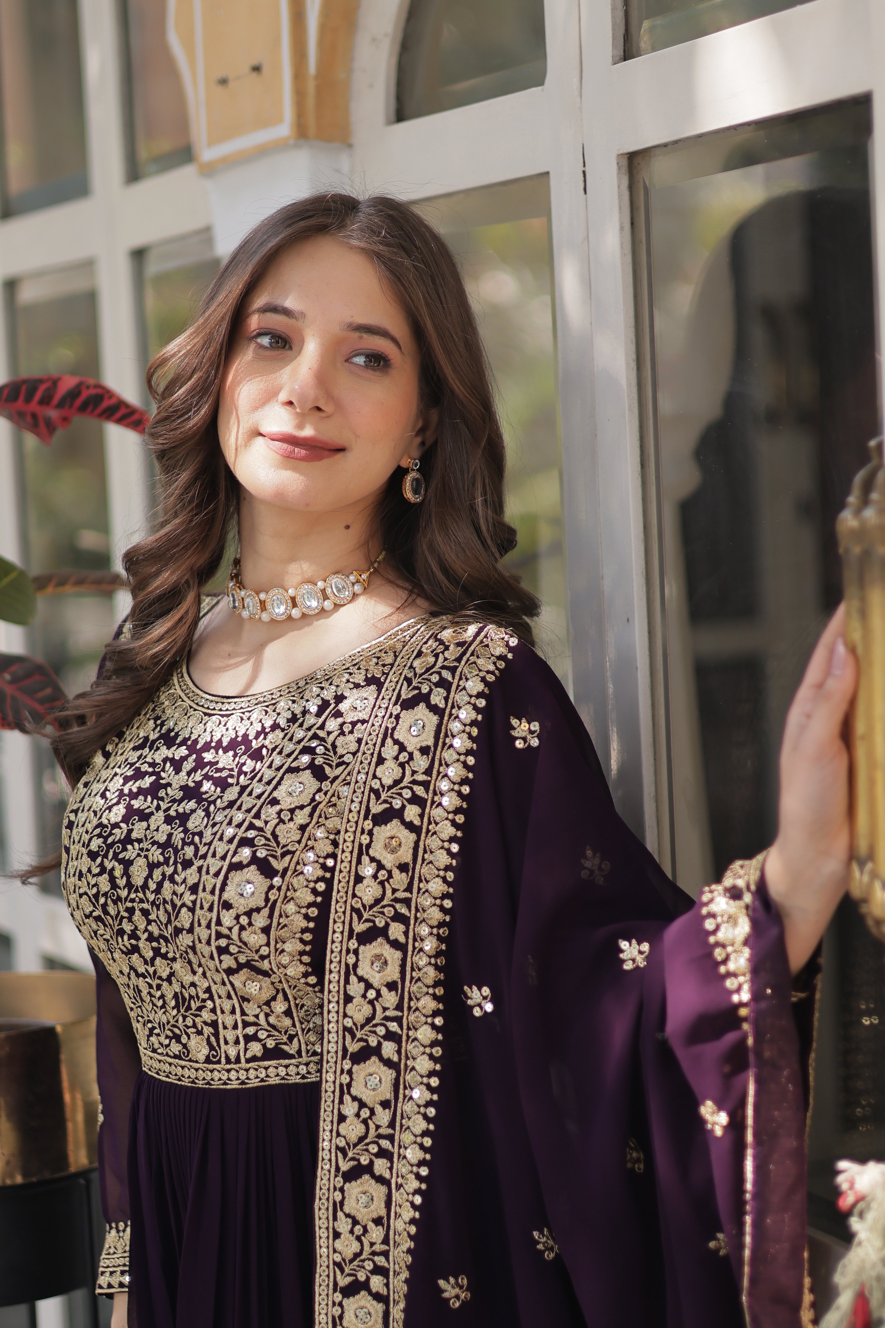 Women’s Georgette Wine Gown – Elegant Designer Party Wear