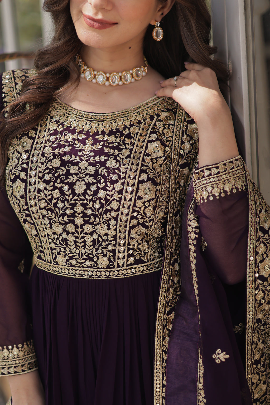Women’s Georgette Wine Gown – Elegant Designer Party Wear
