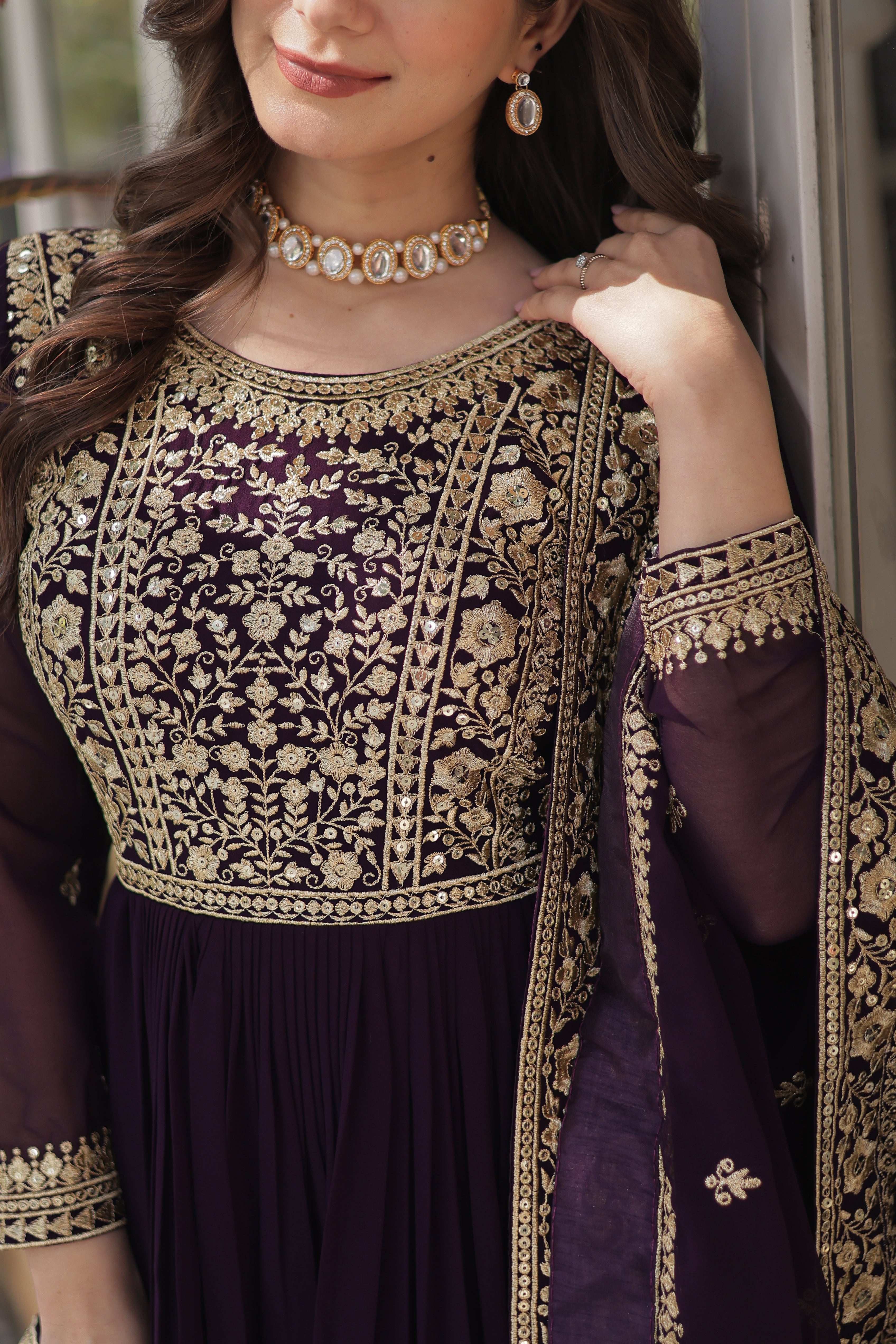 Women’s Georgette Wine Gown – Elegant Designer Party Wear