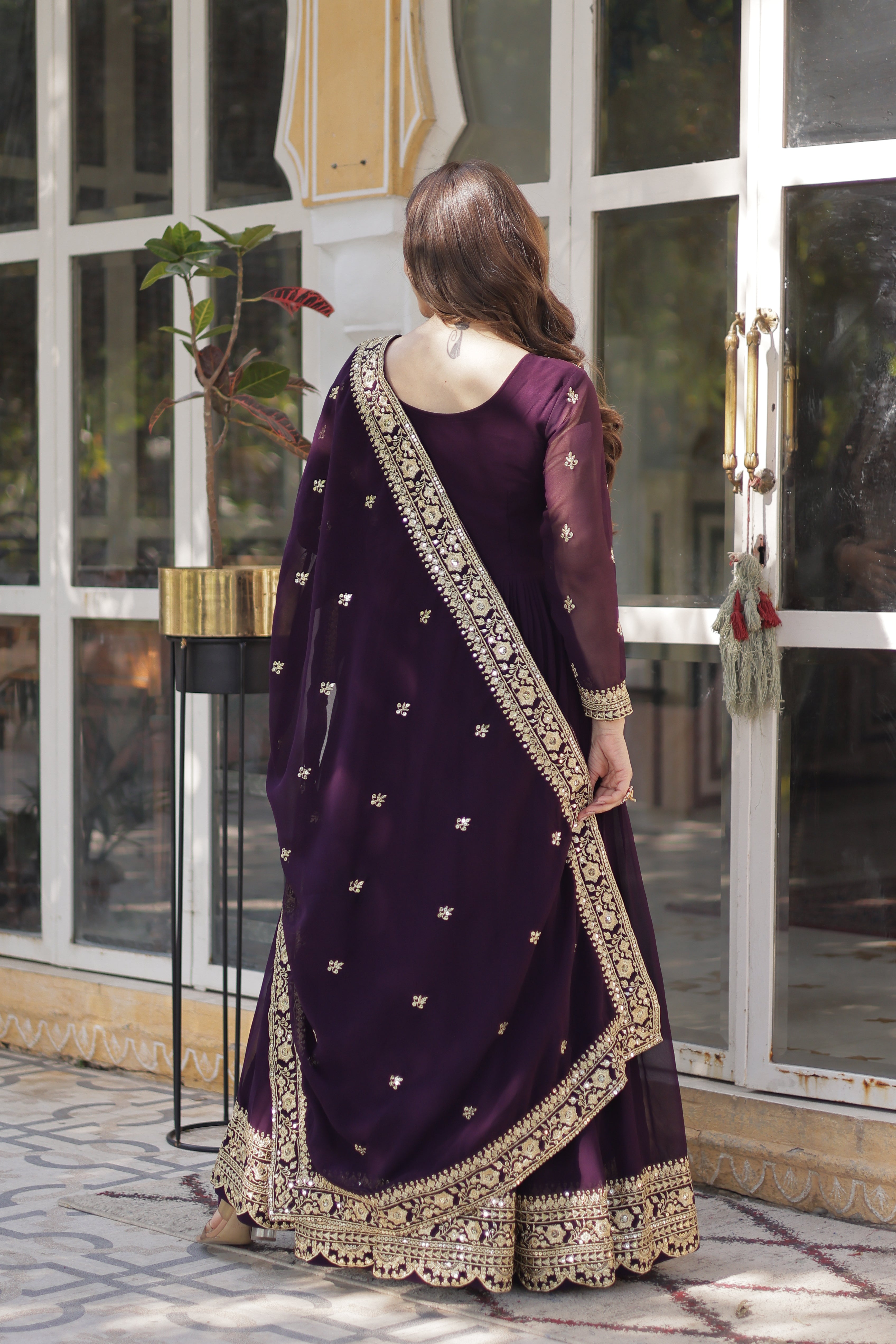Women’s Georgette Wine Gown – Elegant Designer Party Wear