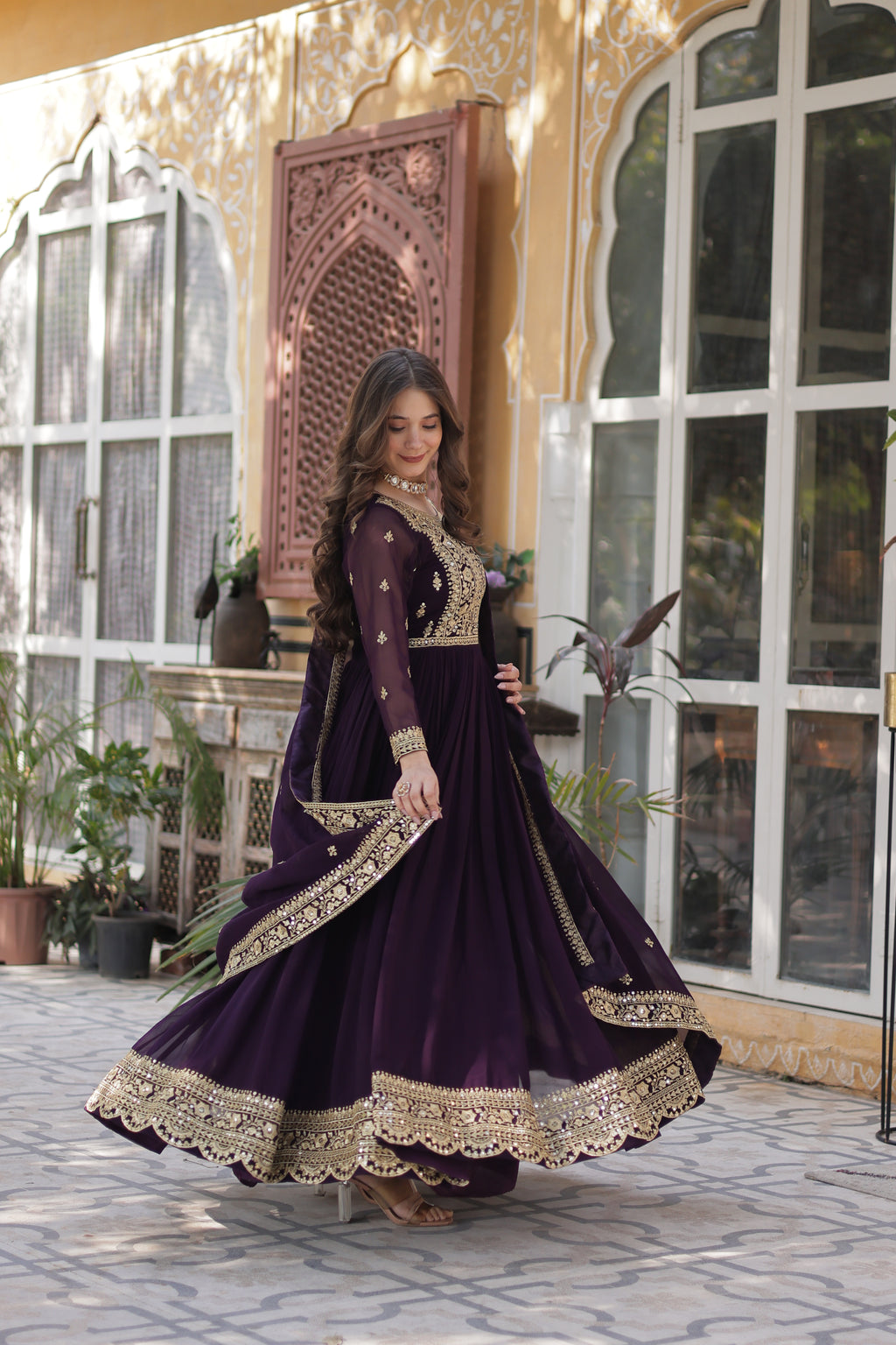 Women’s Georgette Wine Gown – Elegant Designer Party Wear