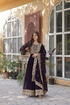 Women’s Georgette Wine Gown – Elegant Designer Party Wear