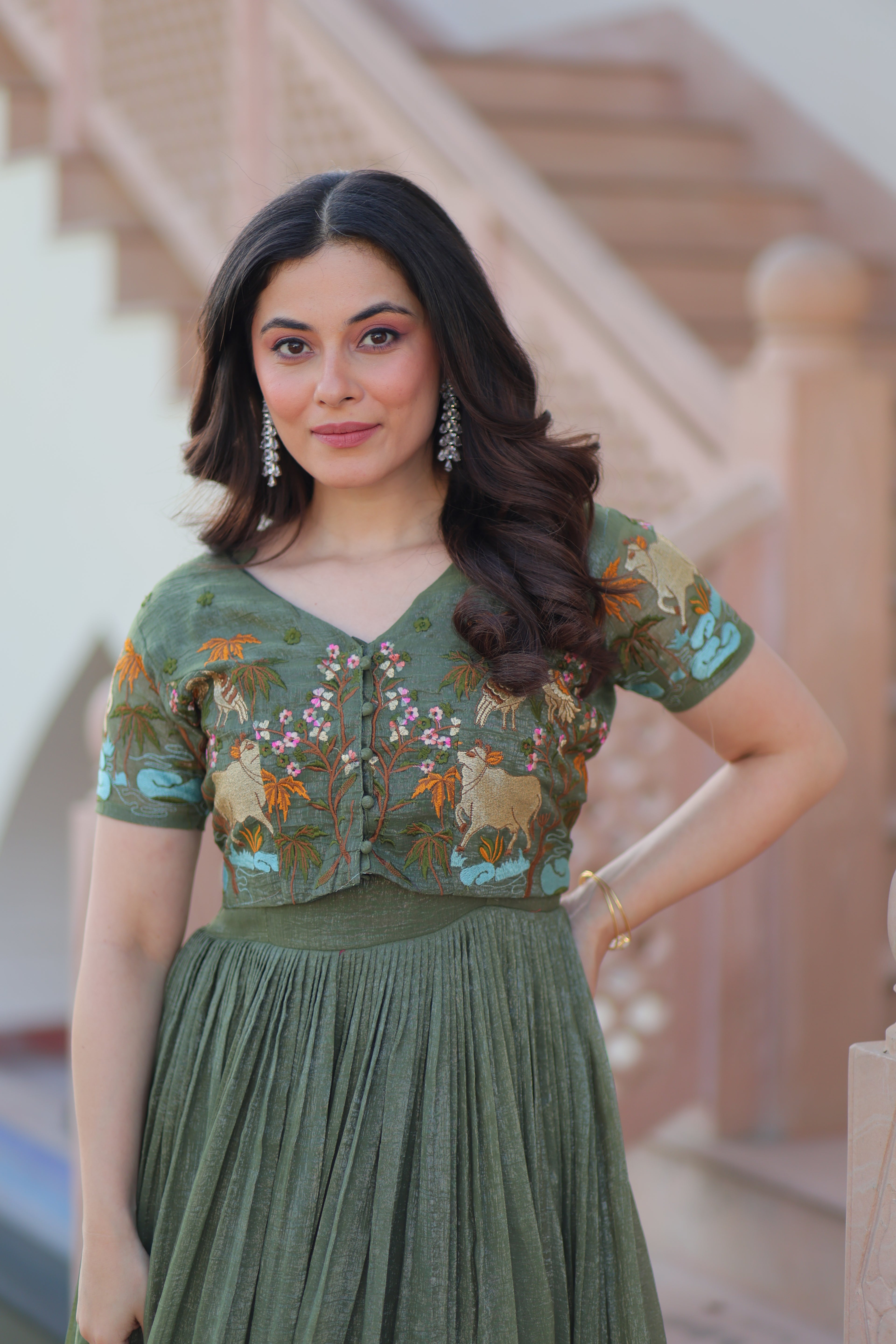 Women’s Green Georgette Gown – Elegant Designer Party Wear