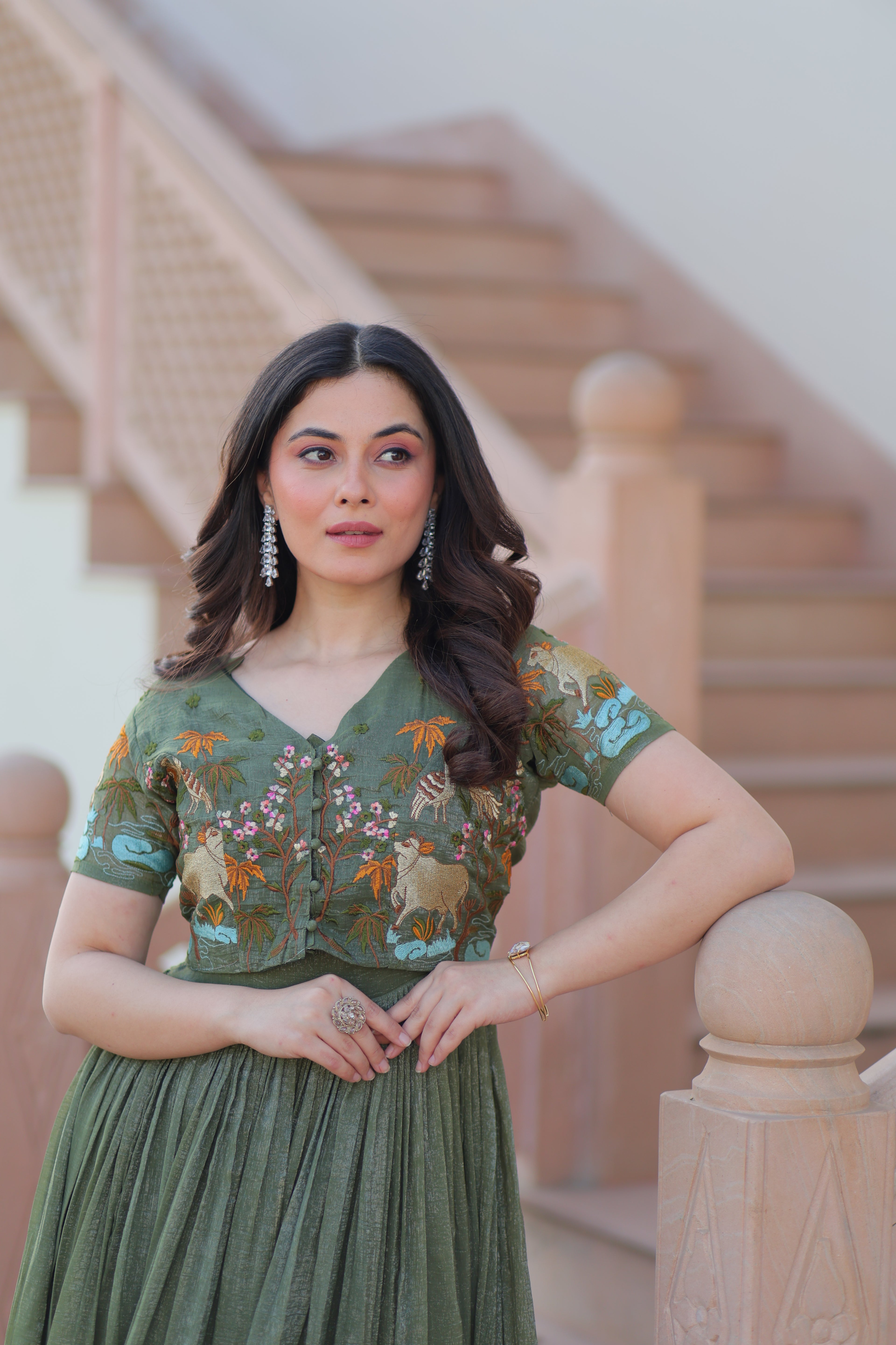 Women’s Green Georgette Gown – Elegant Designer Party Wear