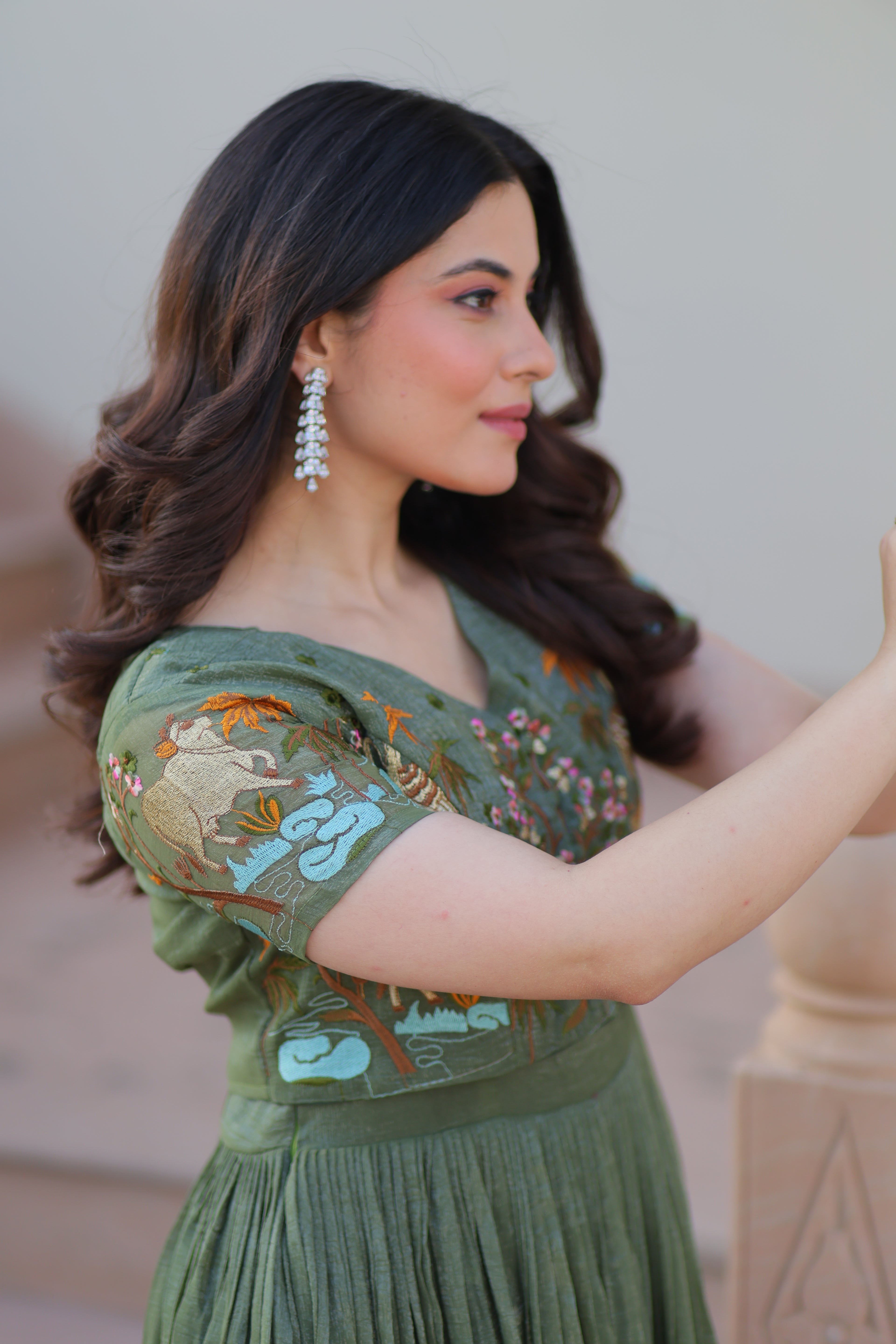 Women’s Green Georgette Gown – Elegant Designer Party Wear