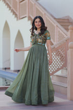 Women’s Green Georgette Gown – Elegant Designer Party Wear