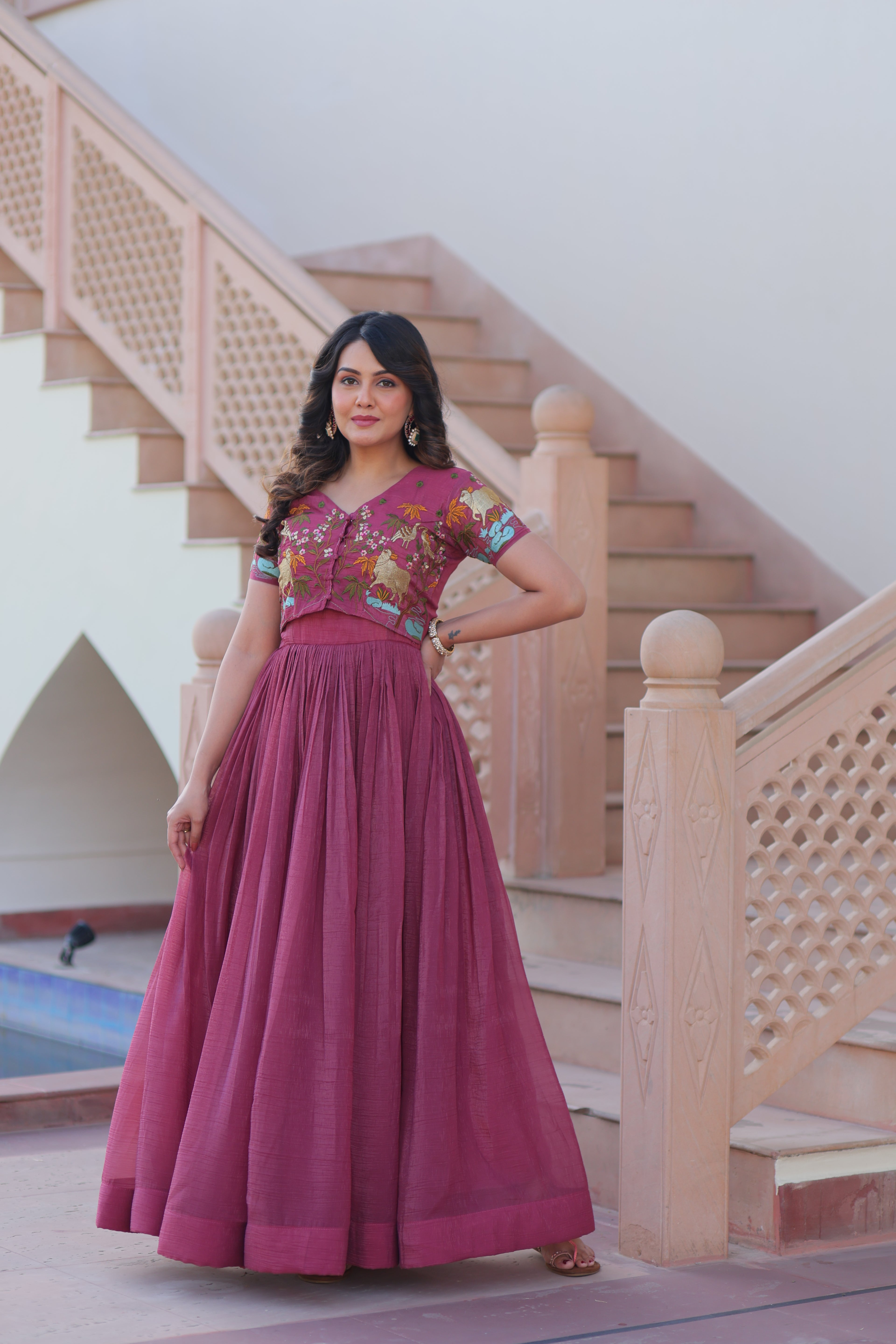 Women’s Onion Georgette Gown – Elegant Designer Party Wear