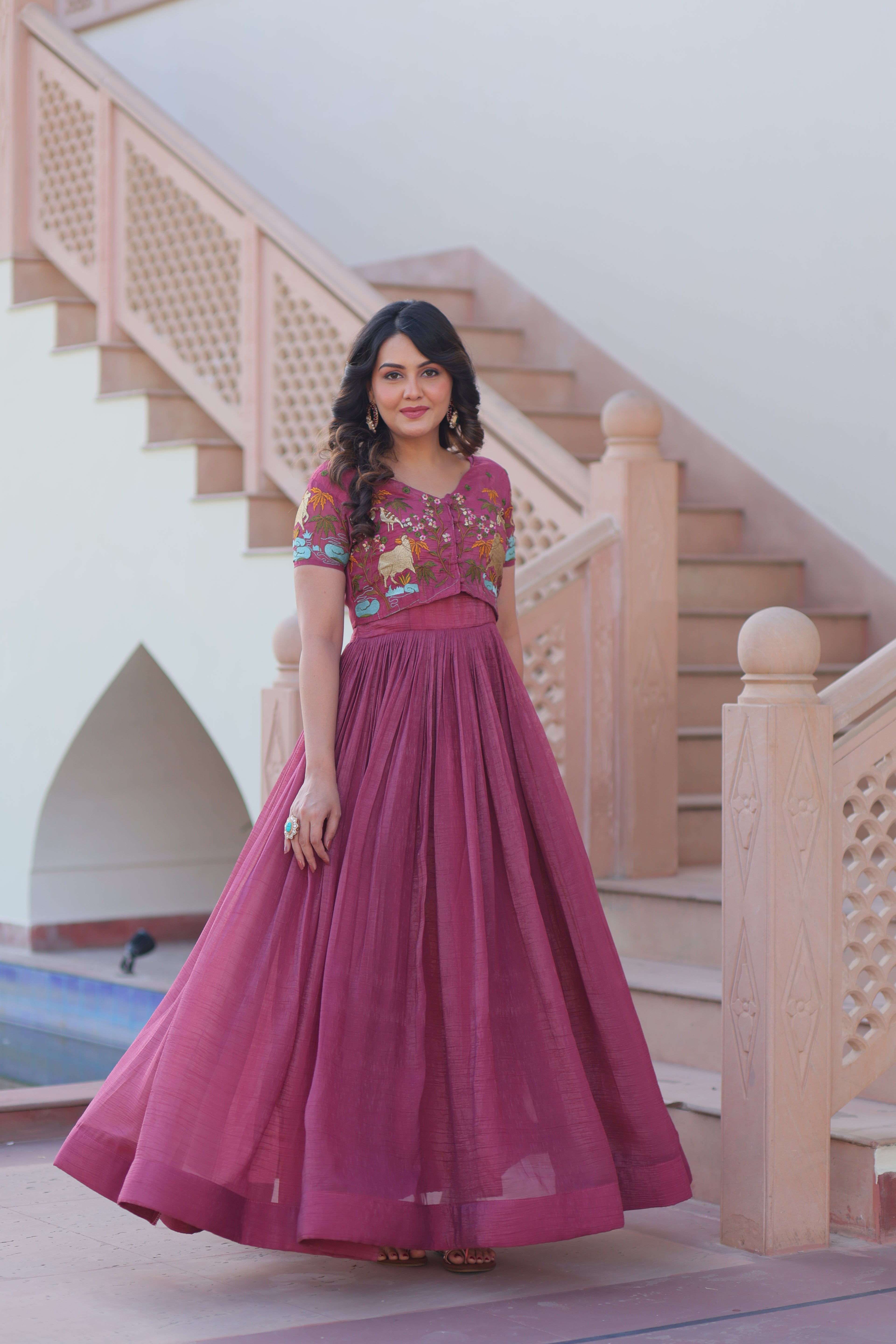 Women’s Onion Georgette Gown – Elegant Designer Party Wear