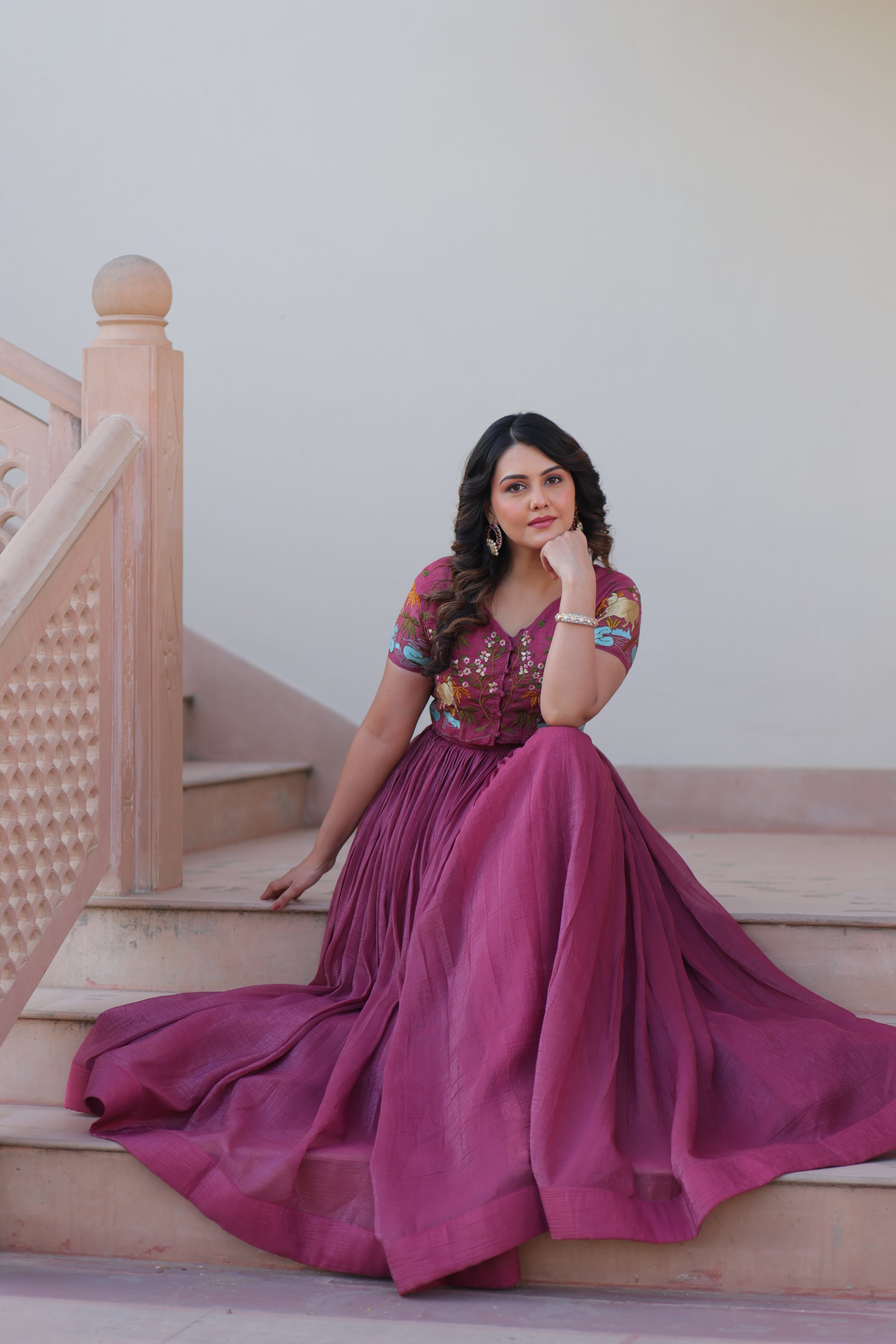 Women’s Onion Georgette Gown – Elegant Designer Party Wear