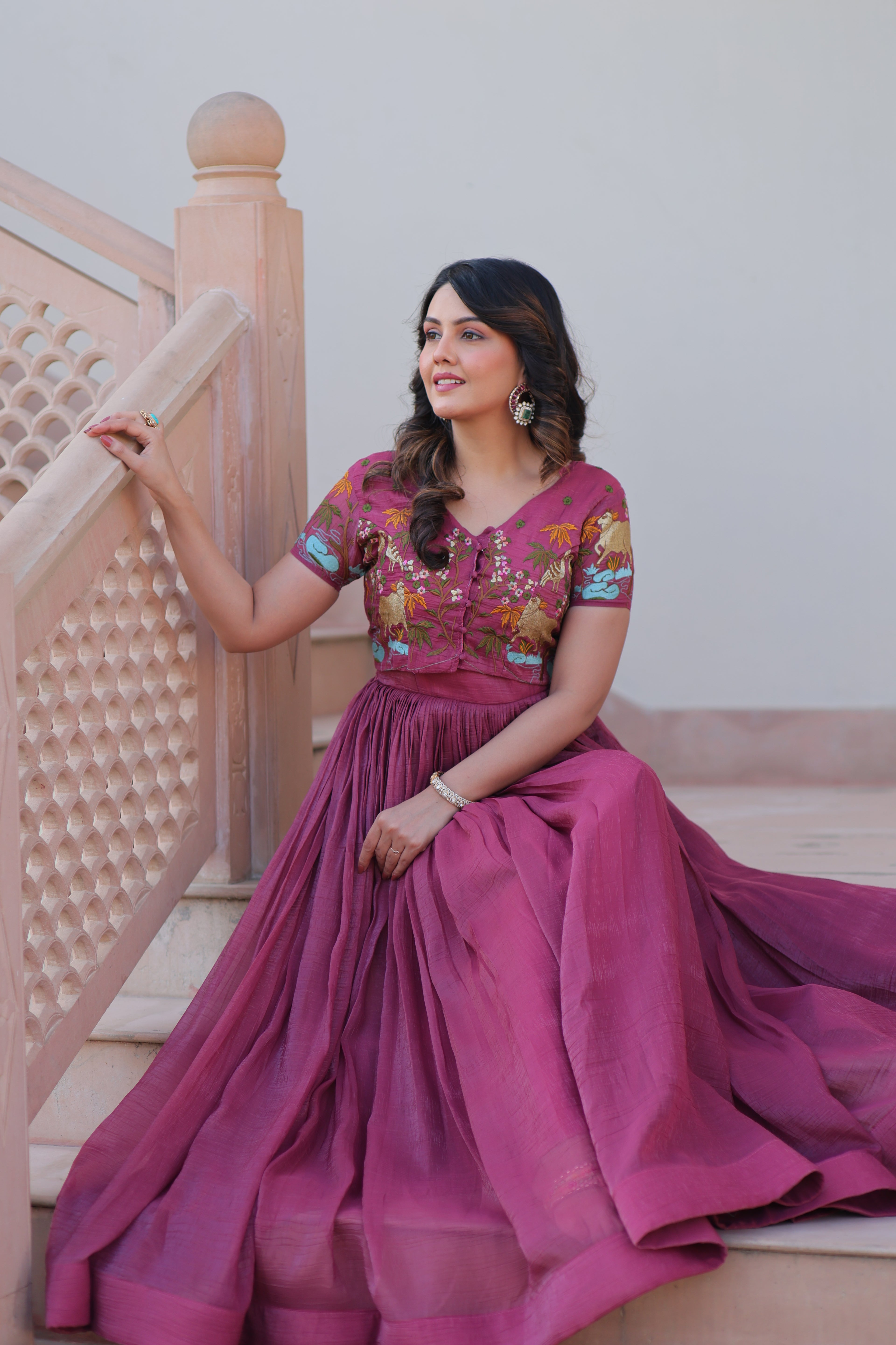 Women’s Onion Georgette Gown – Elegant Designer Party Wear