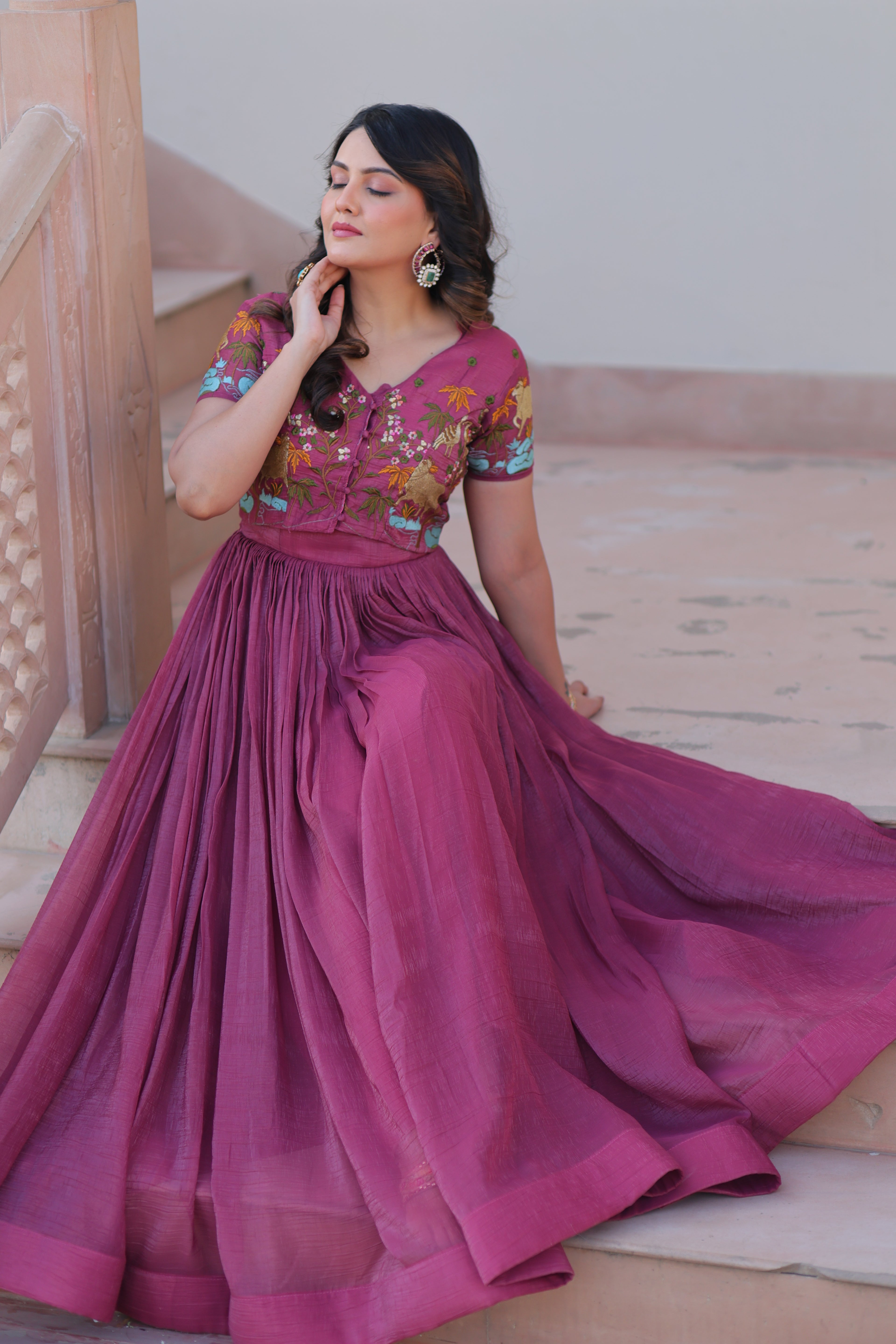 Women’s Onion Georgette Gown – Elegant Designer Party Wear
