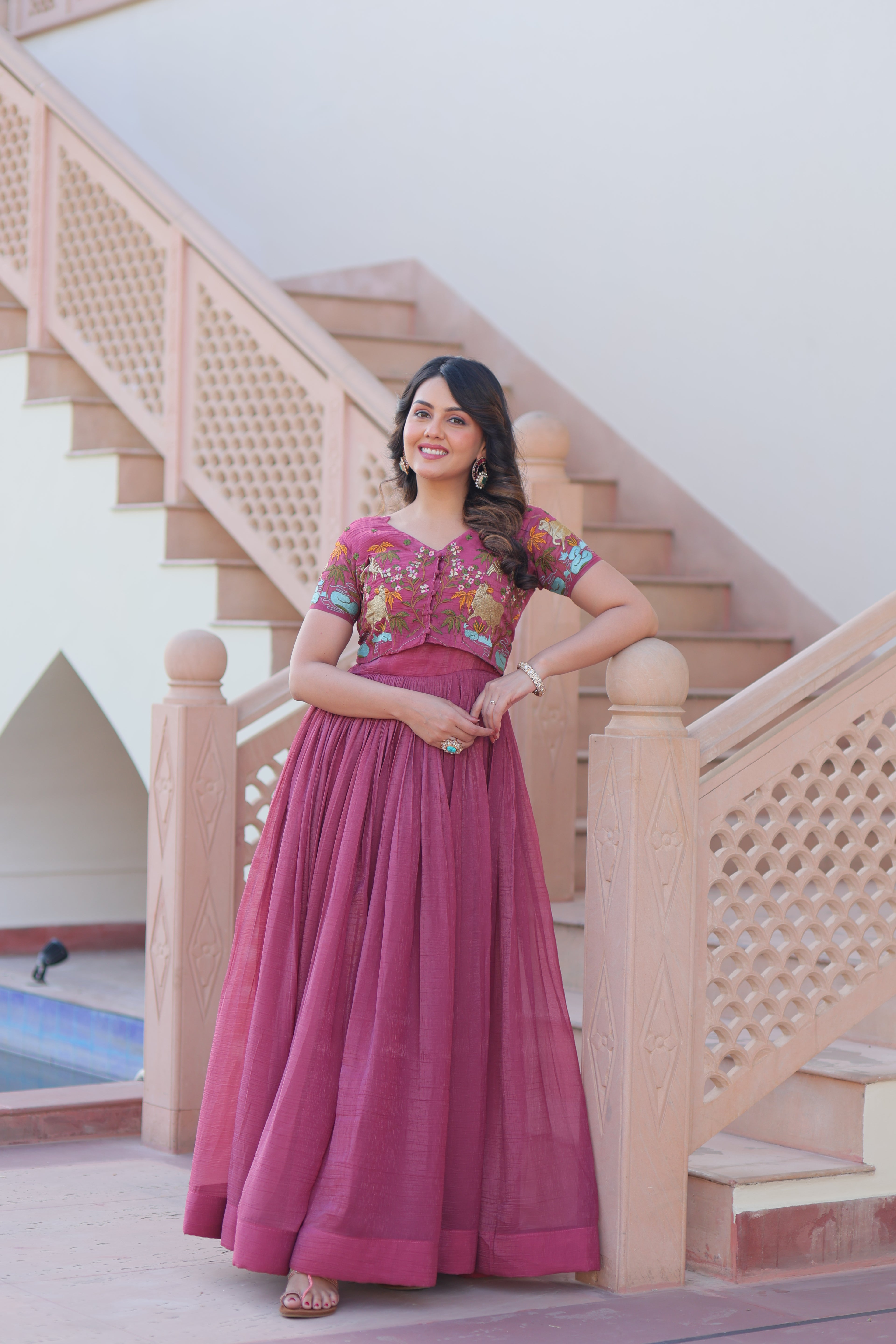 Women’s Onion Georgette Gown – Elegant Designer Party Wear