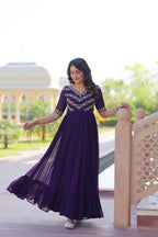 Women’s Purple Georgette Gown – Elegant Designer Party Wear
