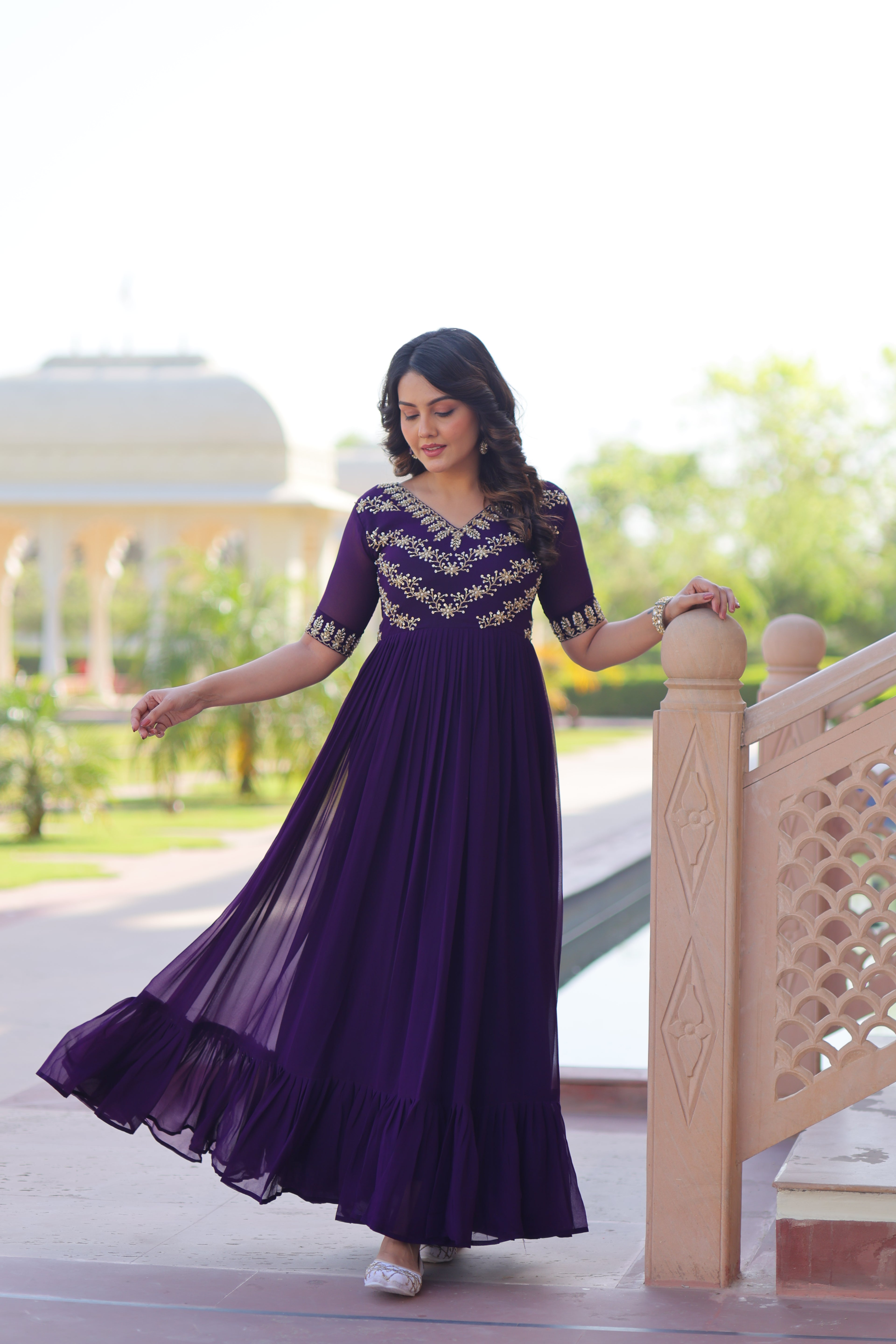 Women’s Purple Georgette Gown – Elegant Designer Party Wear