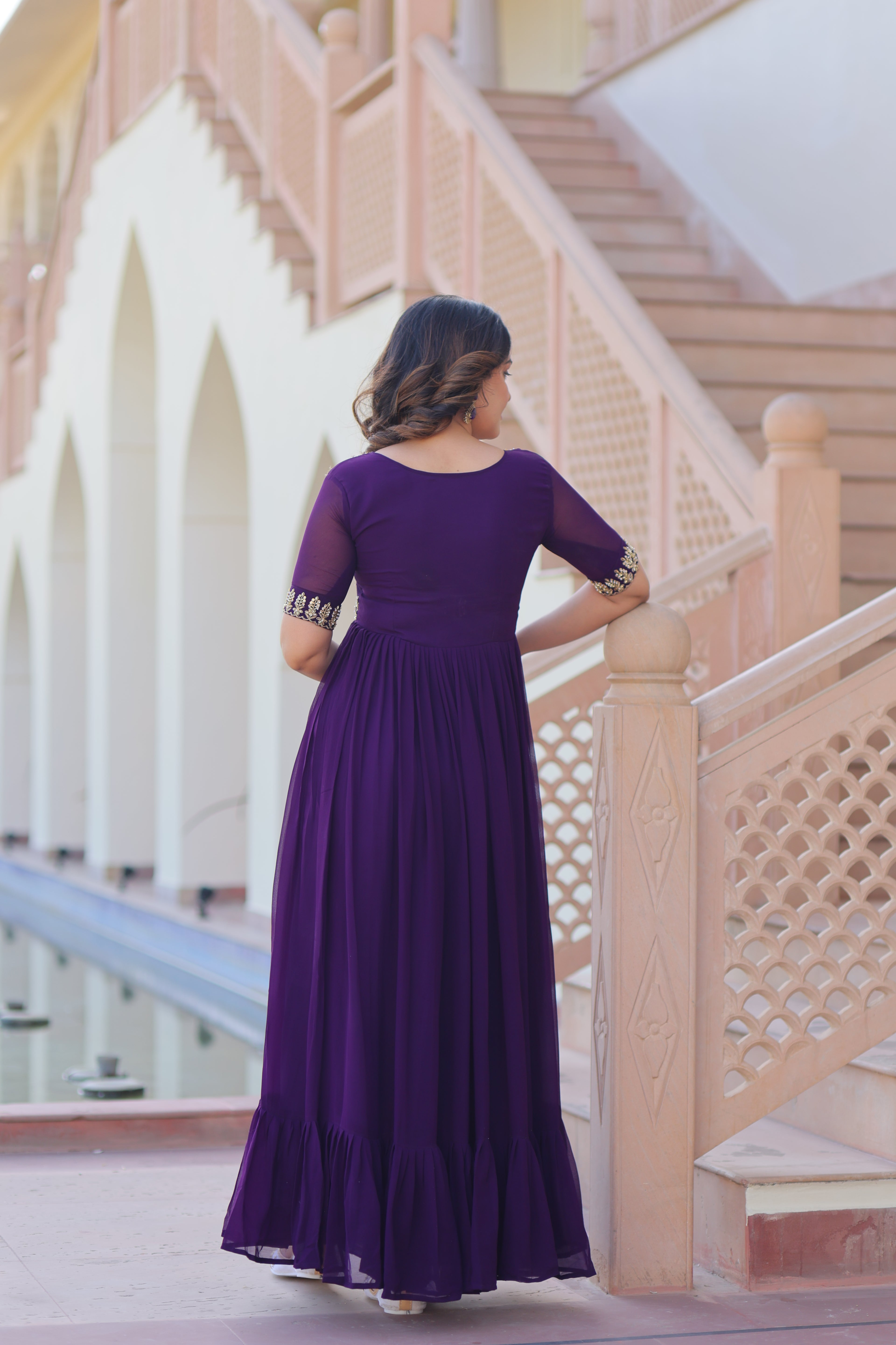 Women’s Purple Georgette Gown – Elegant Designer Party Wear